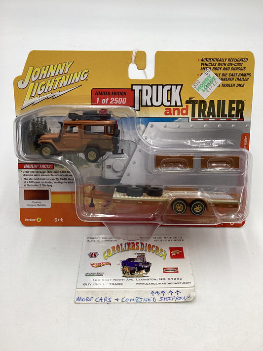 Johnny Lightning Truck And Trailer Release 1 1980 Toyota Land Cruiser with open car trailer