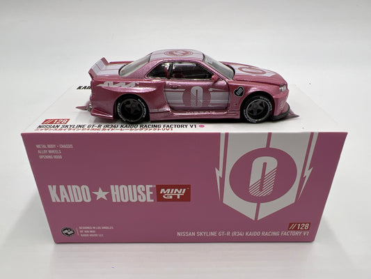 Mini GT Kaido House #128 Nissan Skyline GT-R R34 Kaido Racing Factory V1 Pink