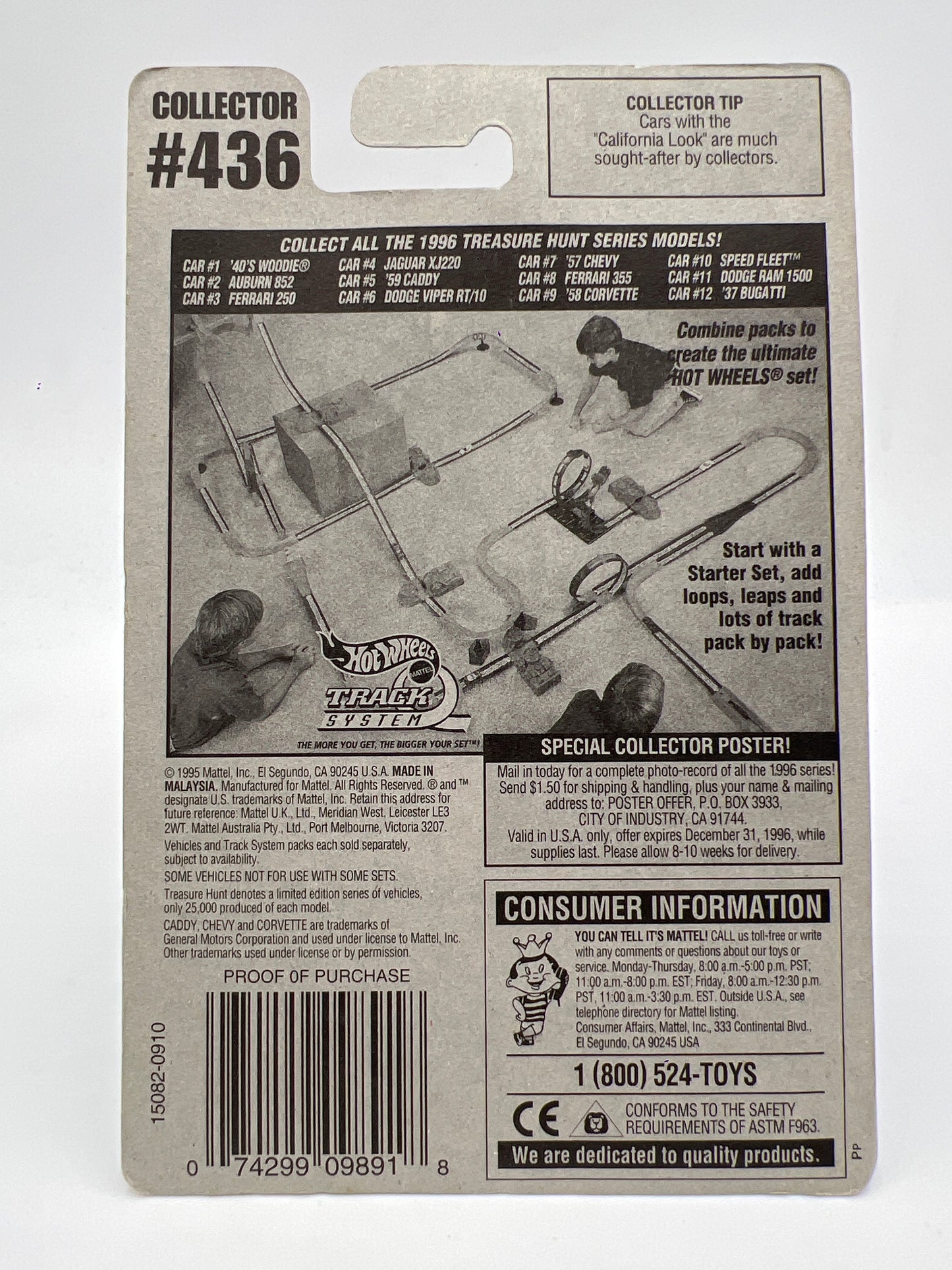 1996 Hot Wheels Treasure Hunt #436 58 Corvette Silver/Red W/Protector