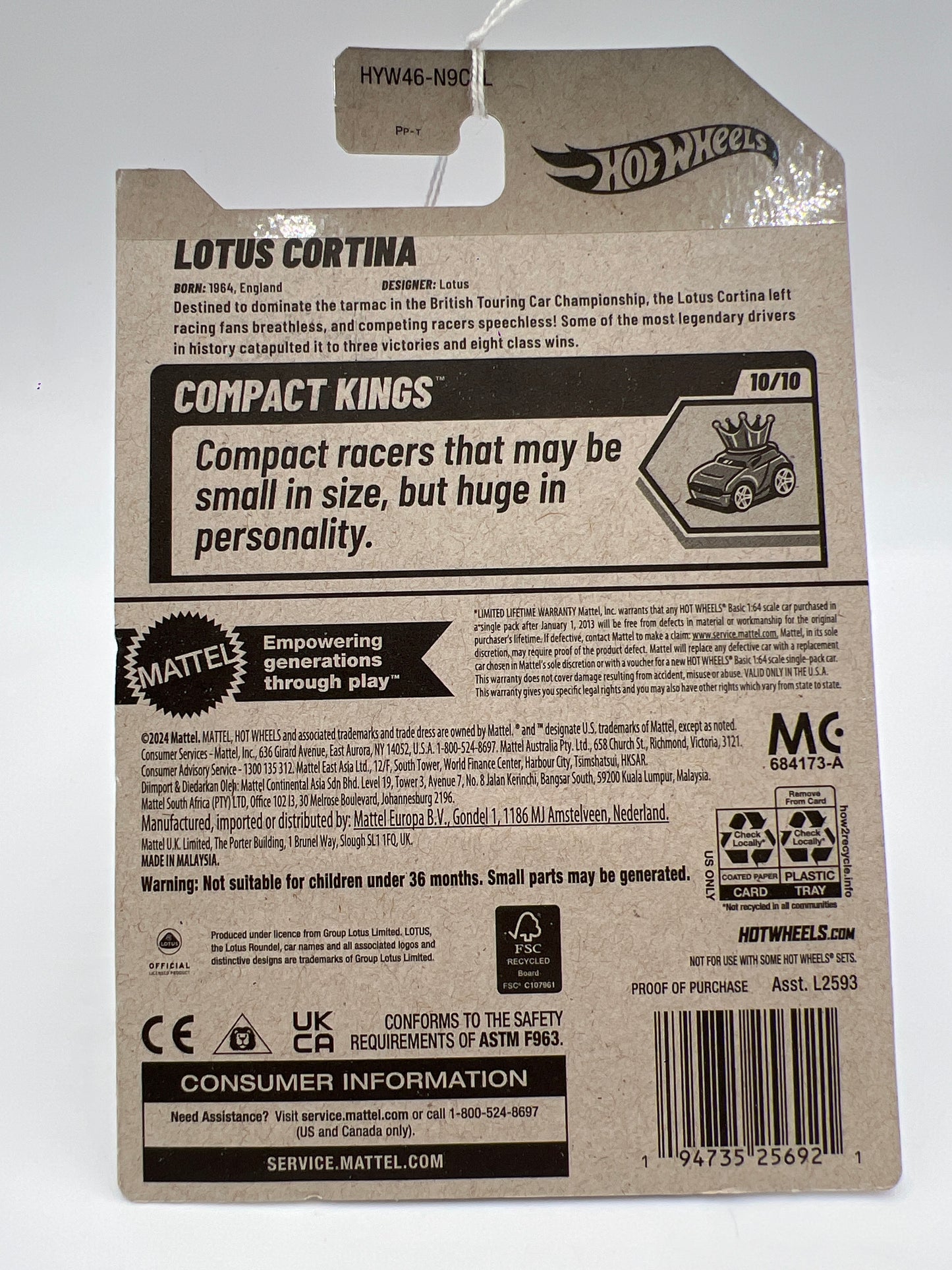 2025 Hot Wheels L Case Compact Kings #213 Lotus Cortina White 68E