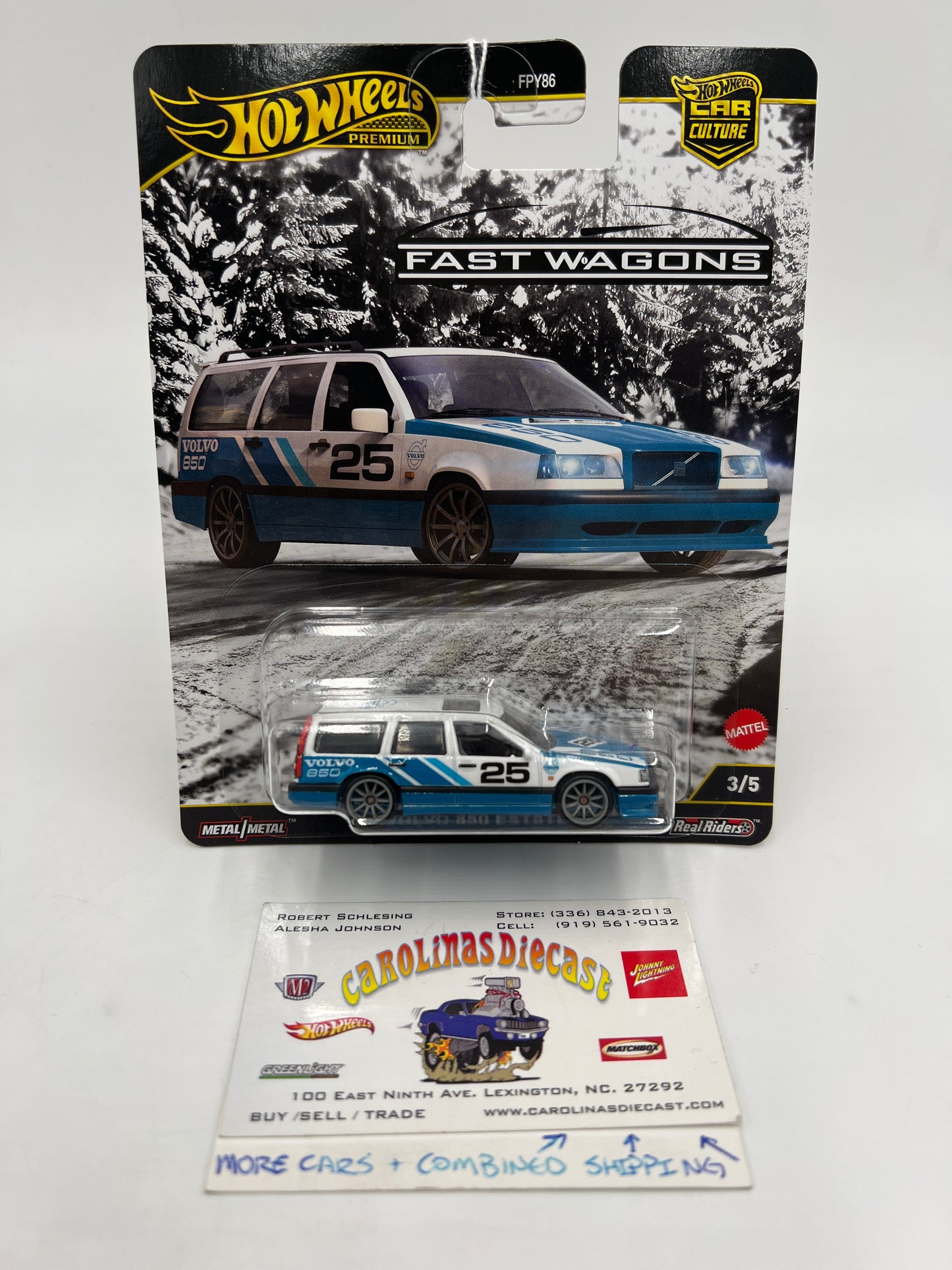 2025 Hot Wheels Car Culture Premium Fast Wagons #3 Volvo 850 Estate Blue/White 259E