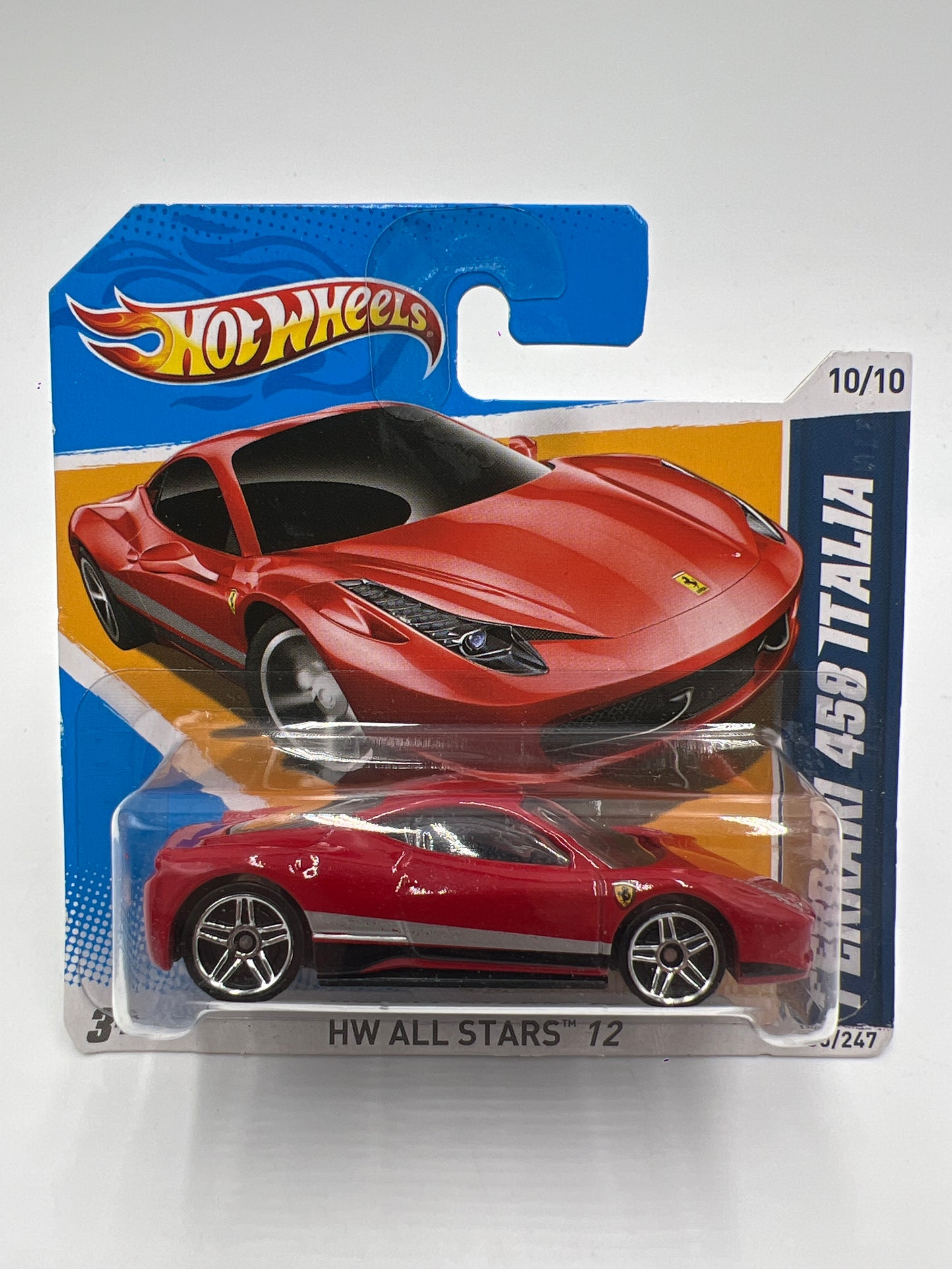 2012 Hot Wheels Short Cars All Stars #130 Ferrari 458 Italia Red W/Protector