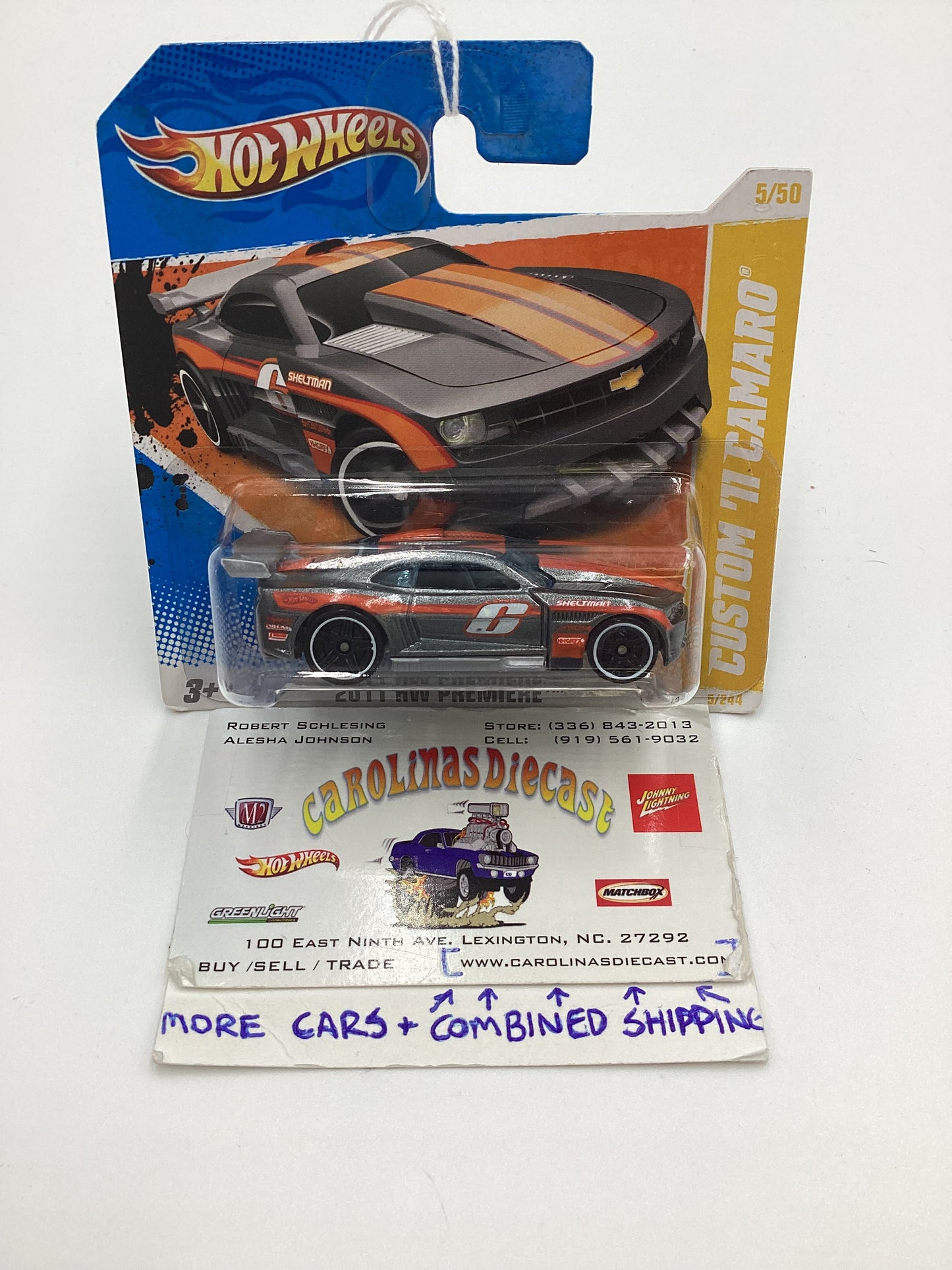 2011 Hot Wheels #5 Custom 11 Camaro Gray Short Card 14B