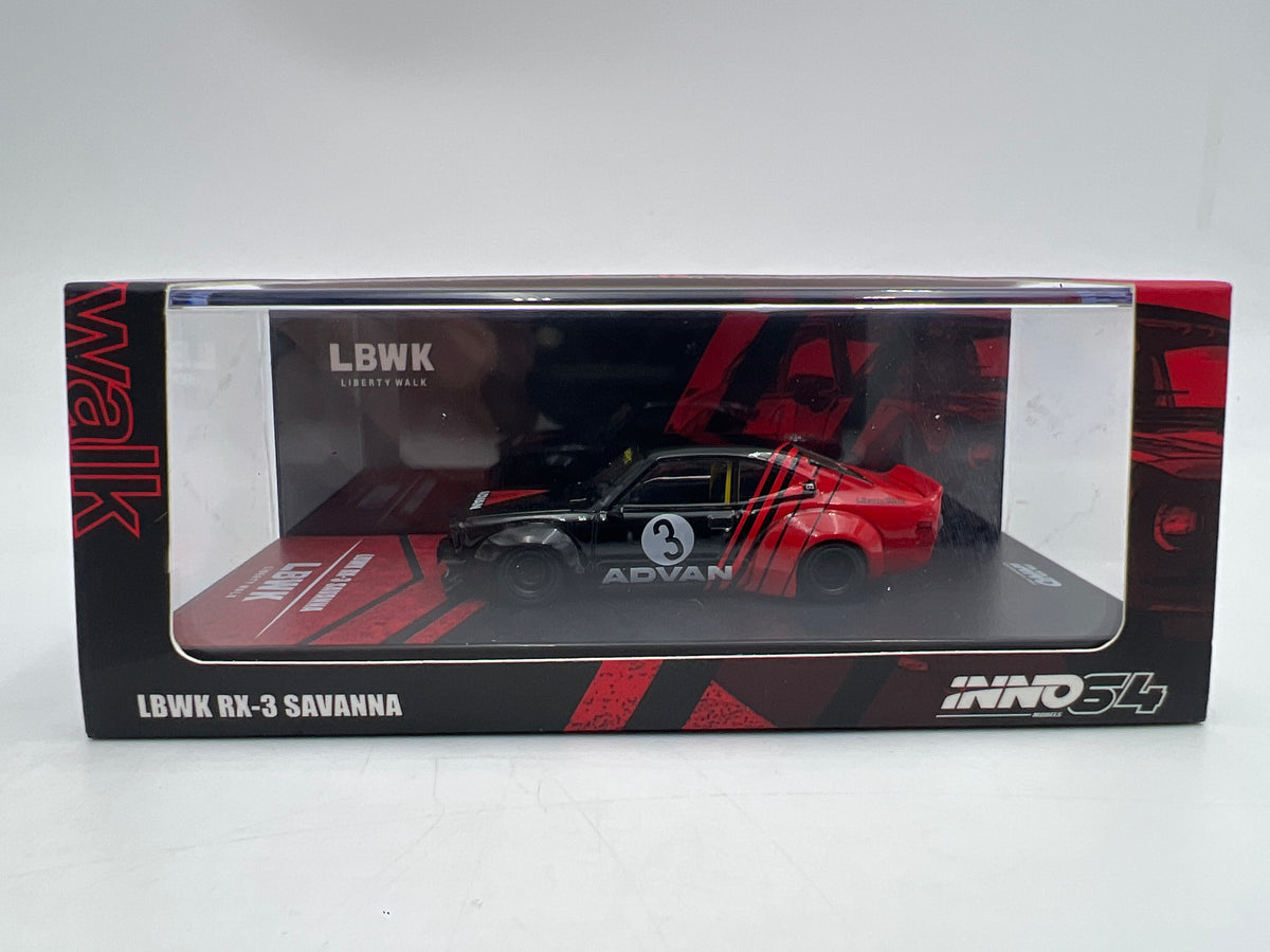 Inno64 1:64 LBWK Mazda RX-3 Savanna Advan Black/Red