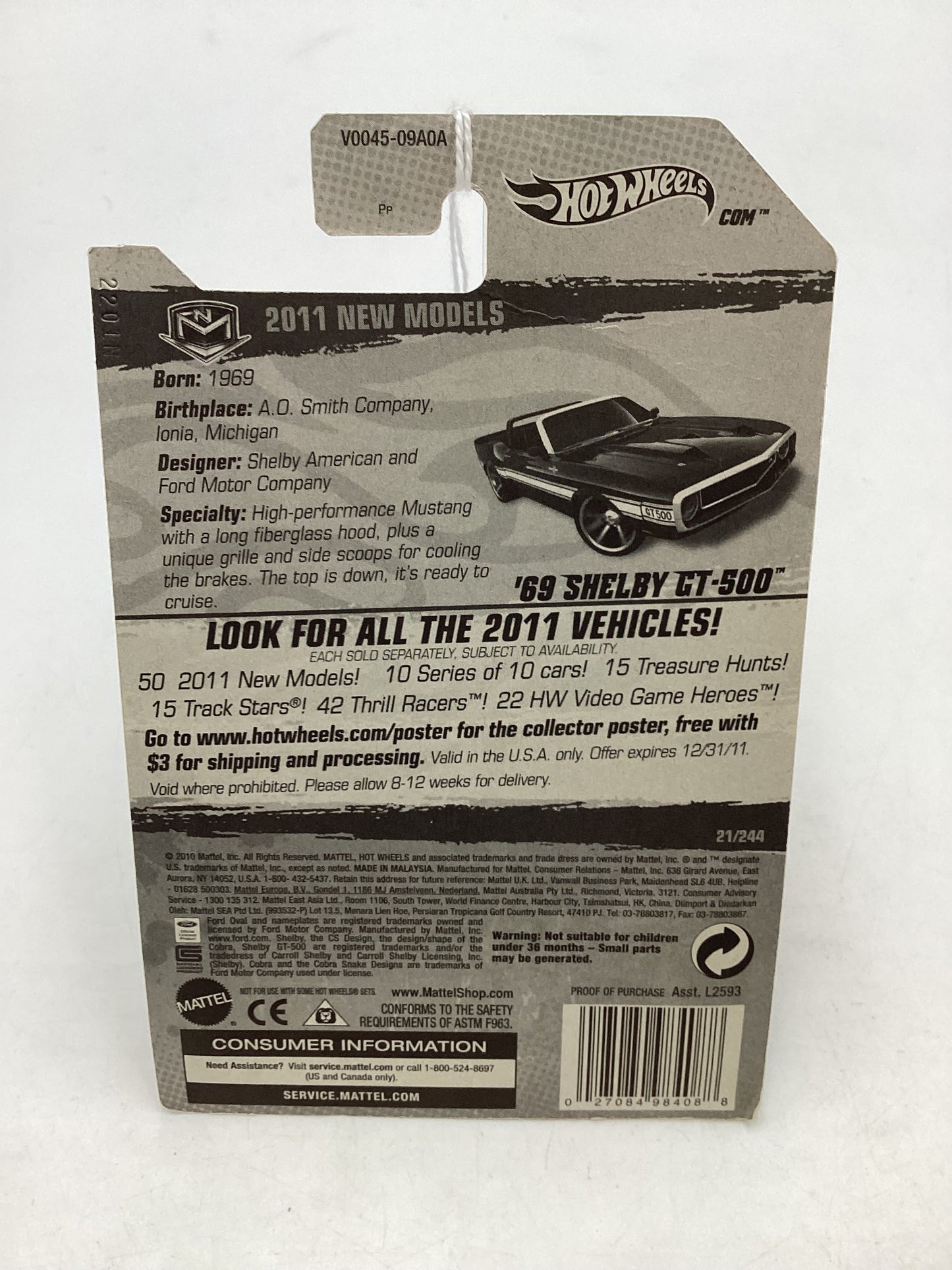 2011 Hot Wheels #21 69 Shelby GT-500 Black 25E