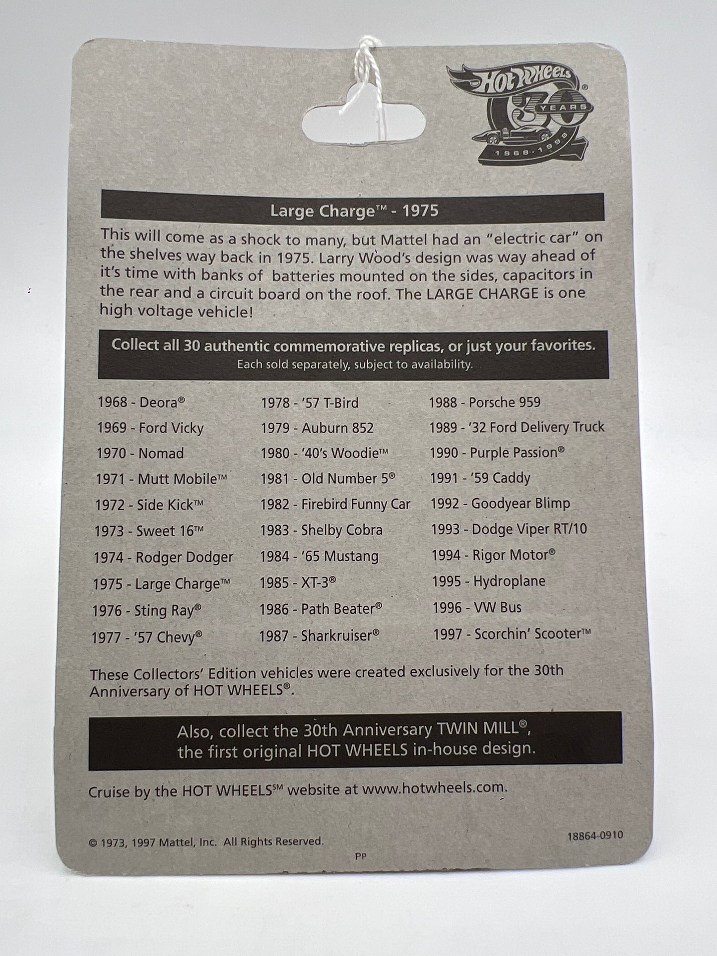 Hot Wheels 30 Years 1975 Authentic Commemorative Replica Flying Colors Large Charge Green