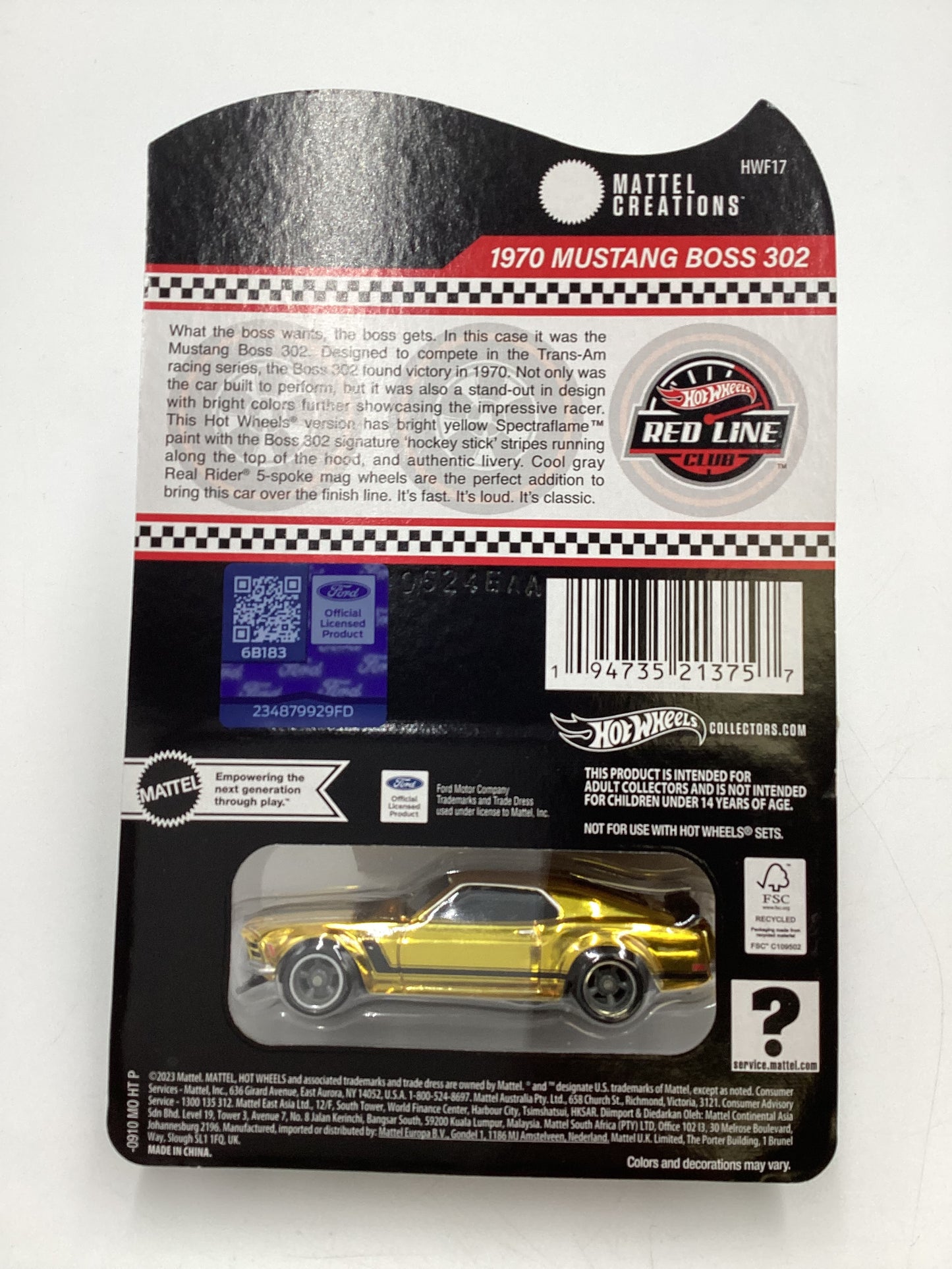 2024 Hot Wheels RLC 1970 Ford Mustang Boss 302 Gold with protector