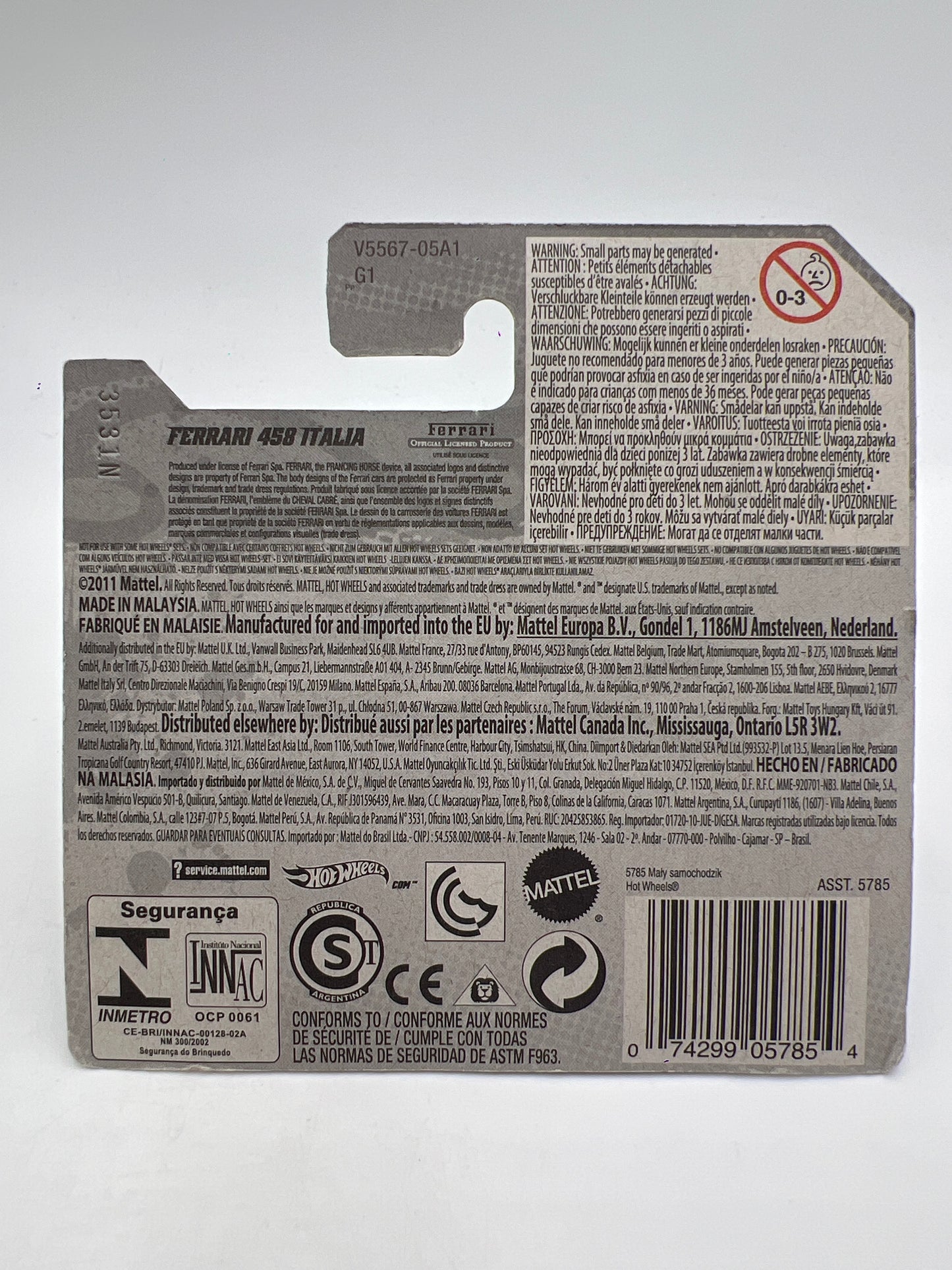 2012 Hot Wheels Short Cars All Stars #130 Ferrari 458 Italia Red W/Protector