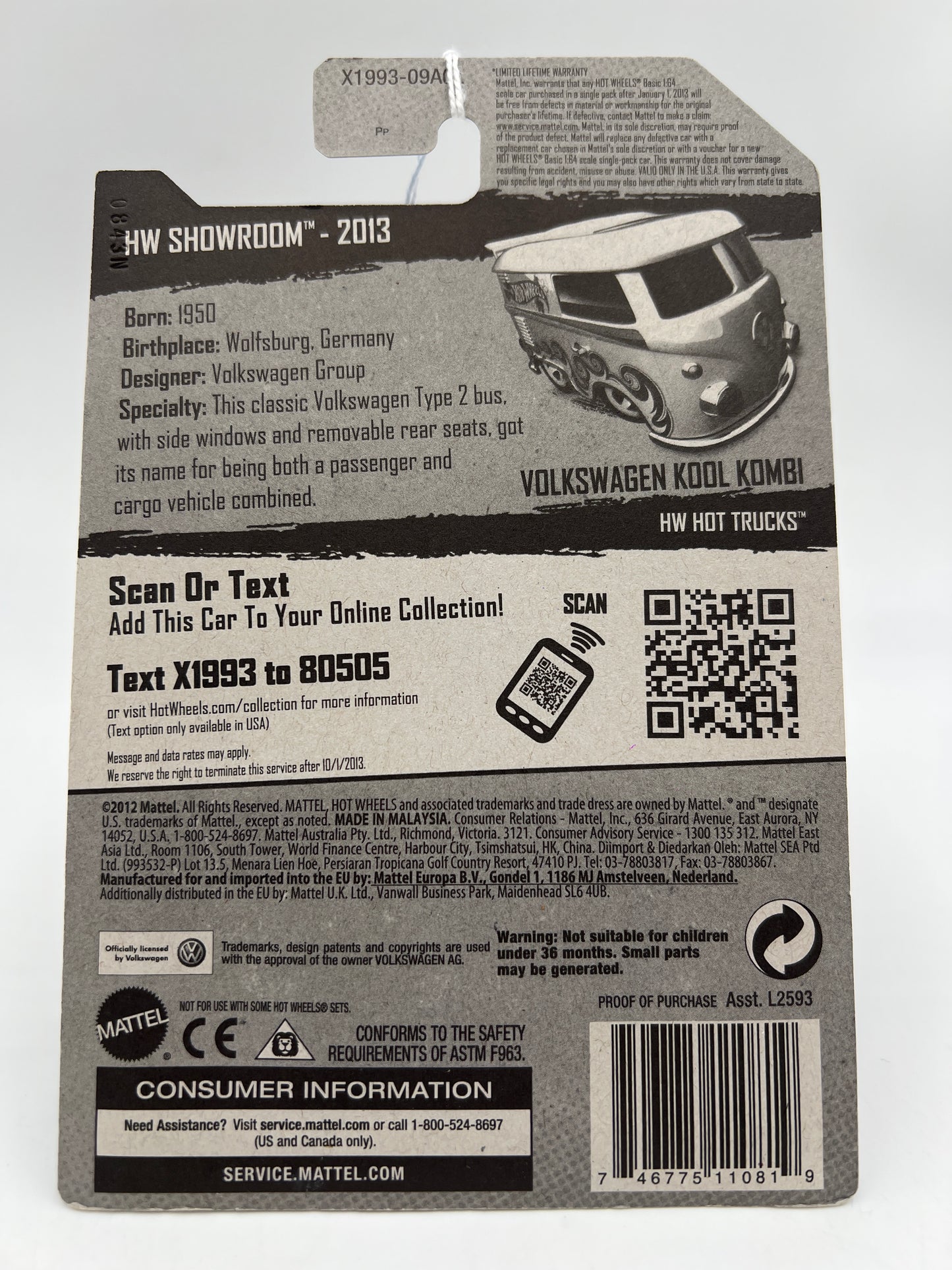 2013 Hot Wheels Showroom #169 Volkswagen Kool Kombi White 97E