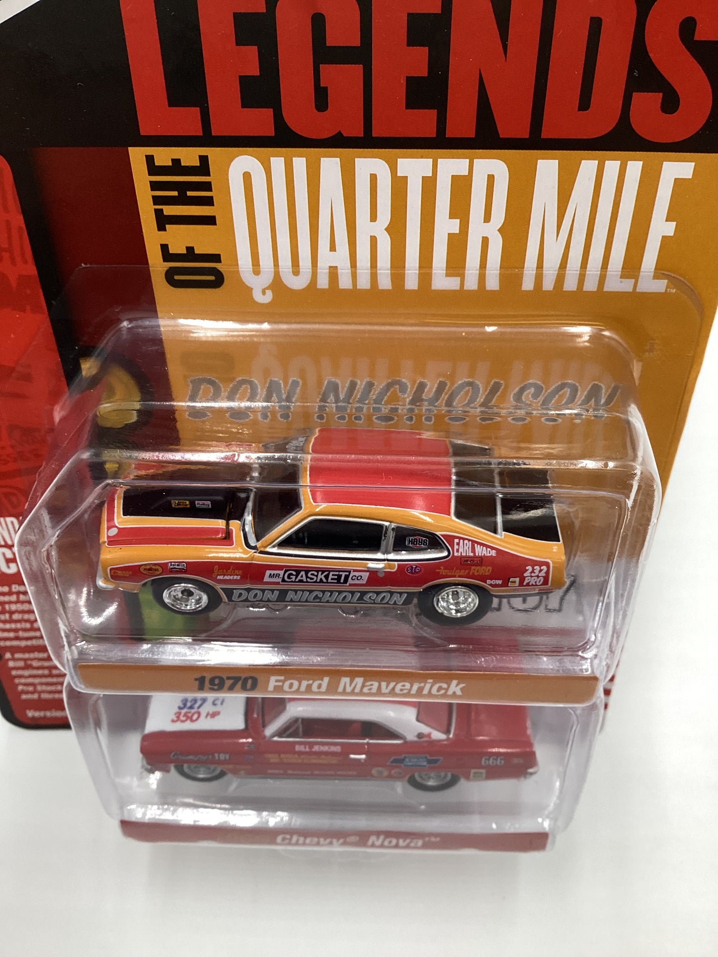 Johnny Lightning Legends of the Quarter Mile Release 2 Version B 1970 Ford Maverick Don Nicholson 1966 Chevy Nova Grumpys Toy 231B