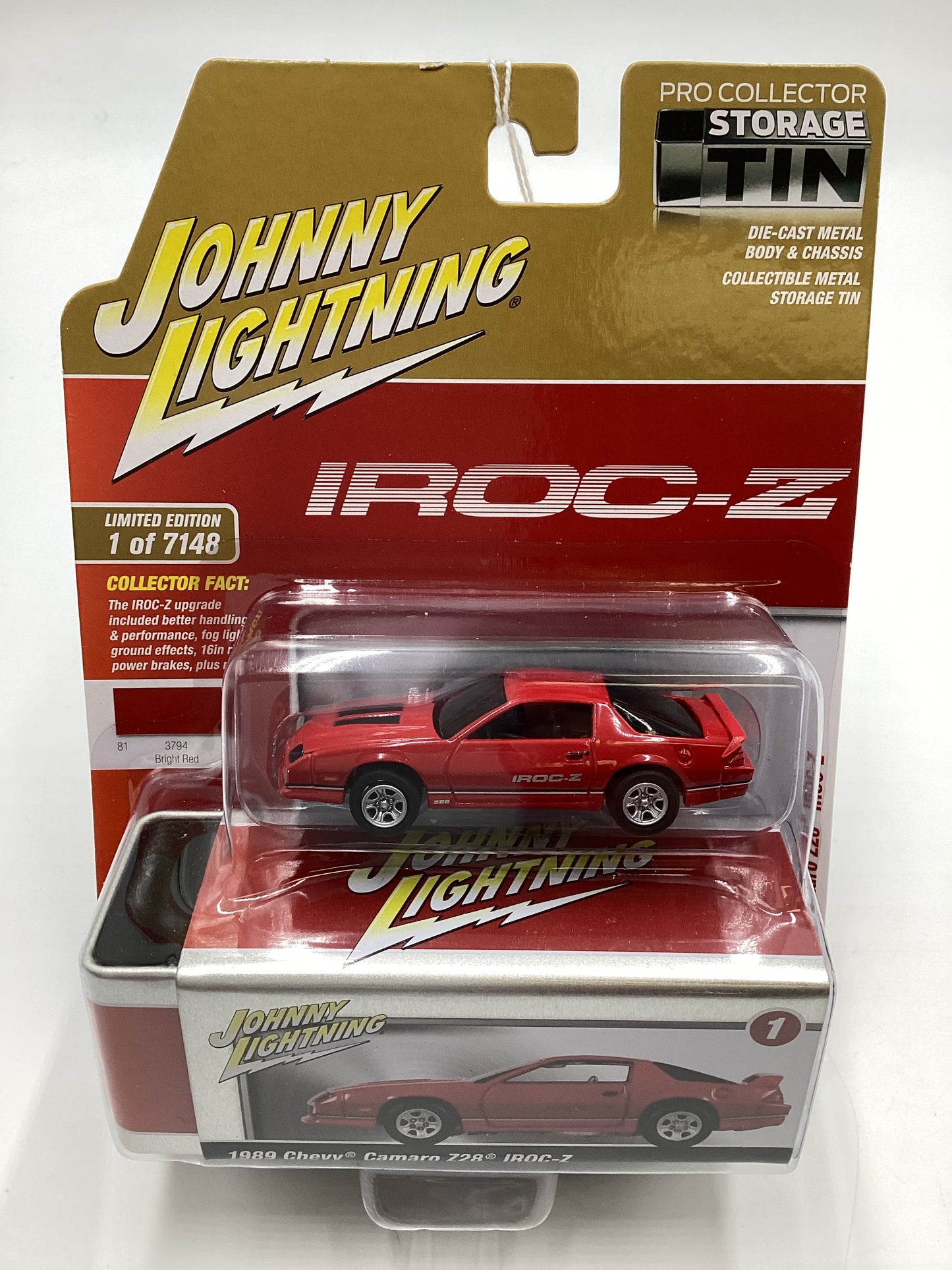 Johnny Lightning Storage Tin Release 2 Version A 1989 Chevy Camaro Z28 IROC-Z Red 221B
