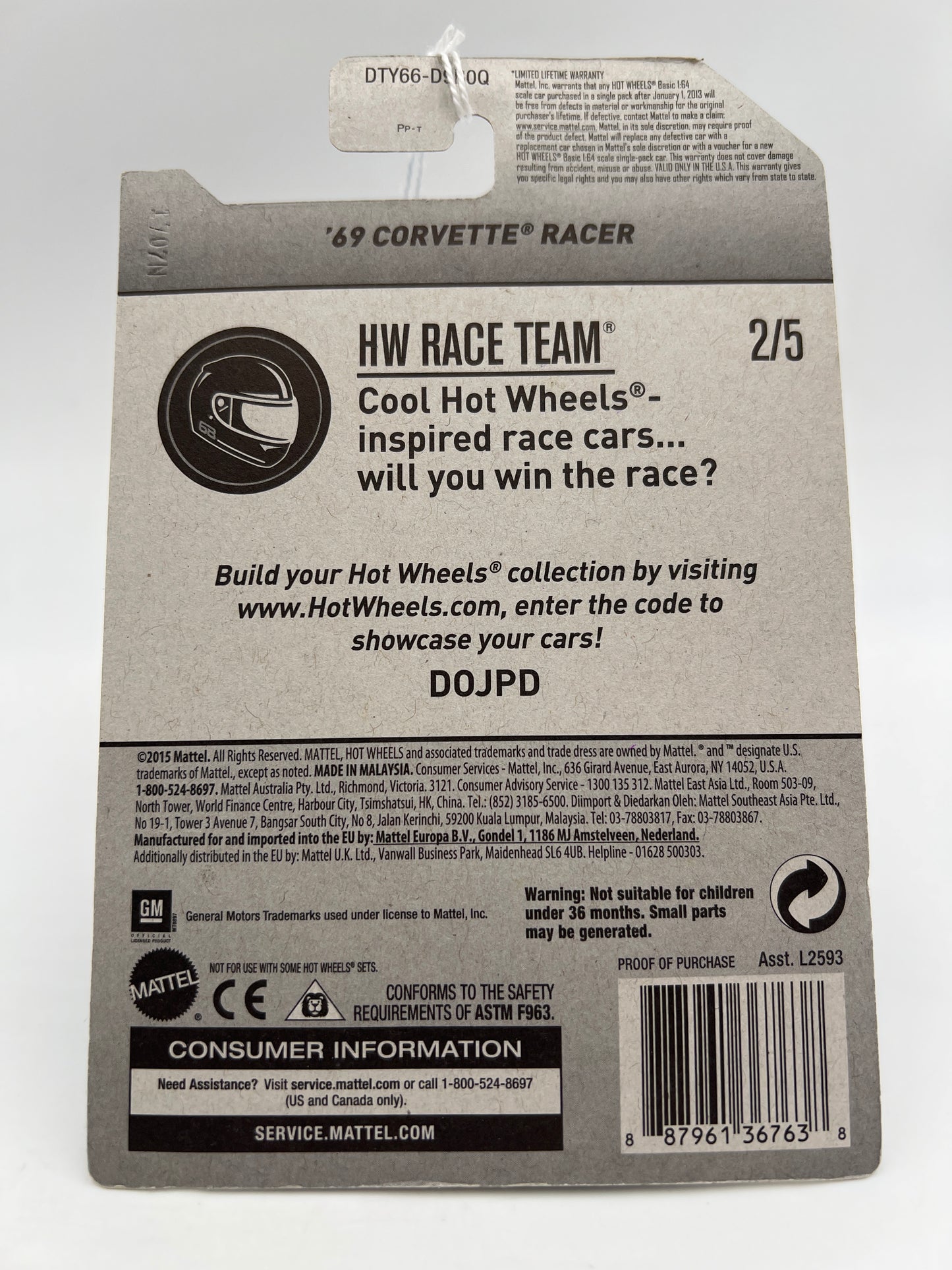 2017 Hot Wheels Race Team #352 69 Corvette Racer Blue 8C