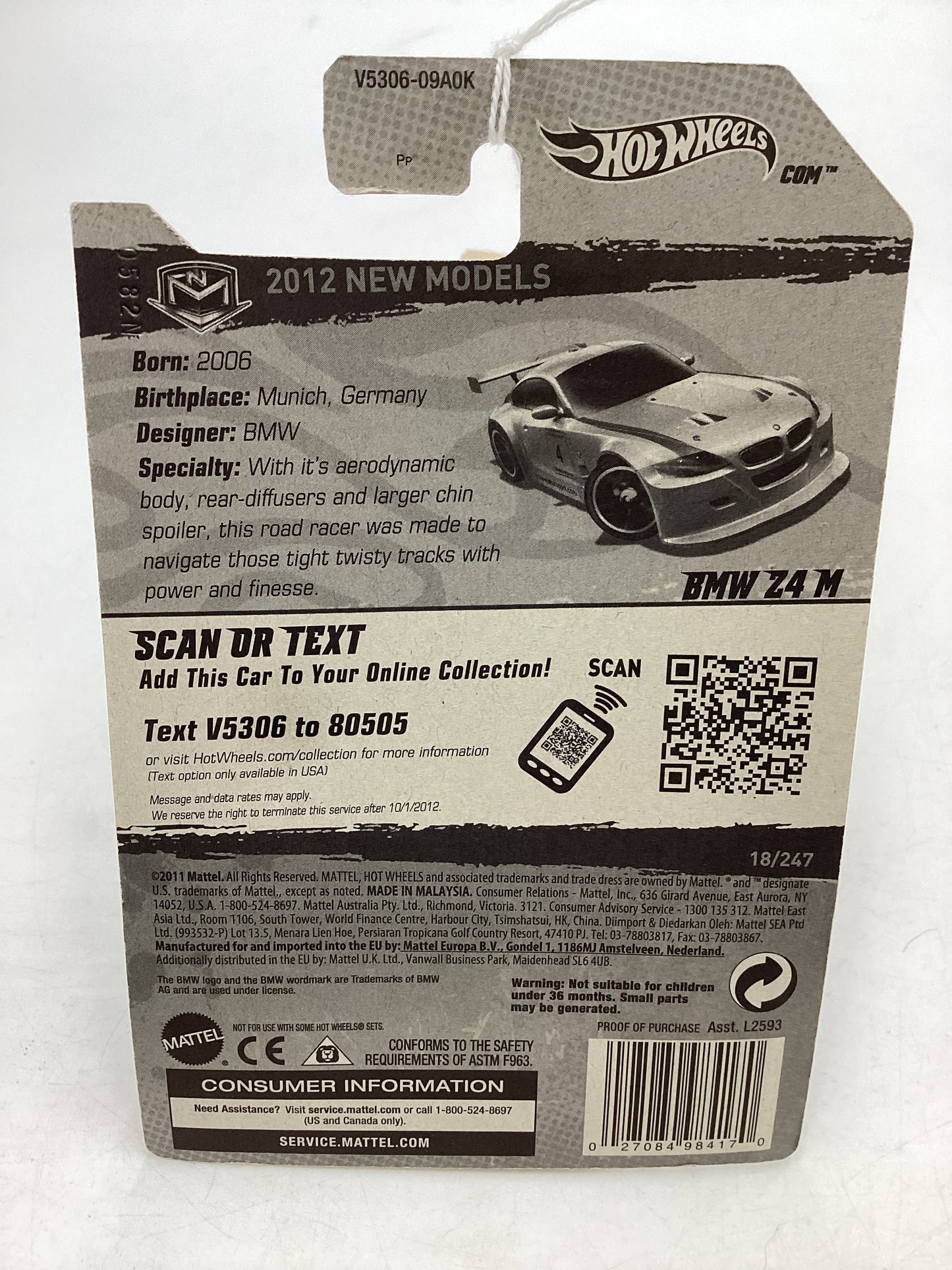 2012 Hot Wheels #018 BMW Z4 M White 107H