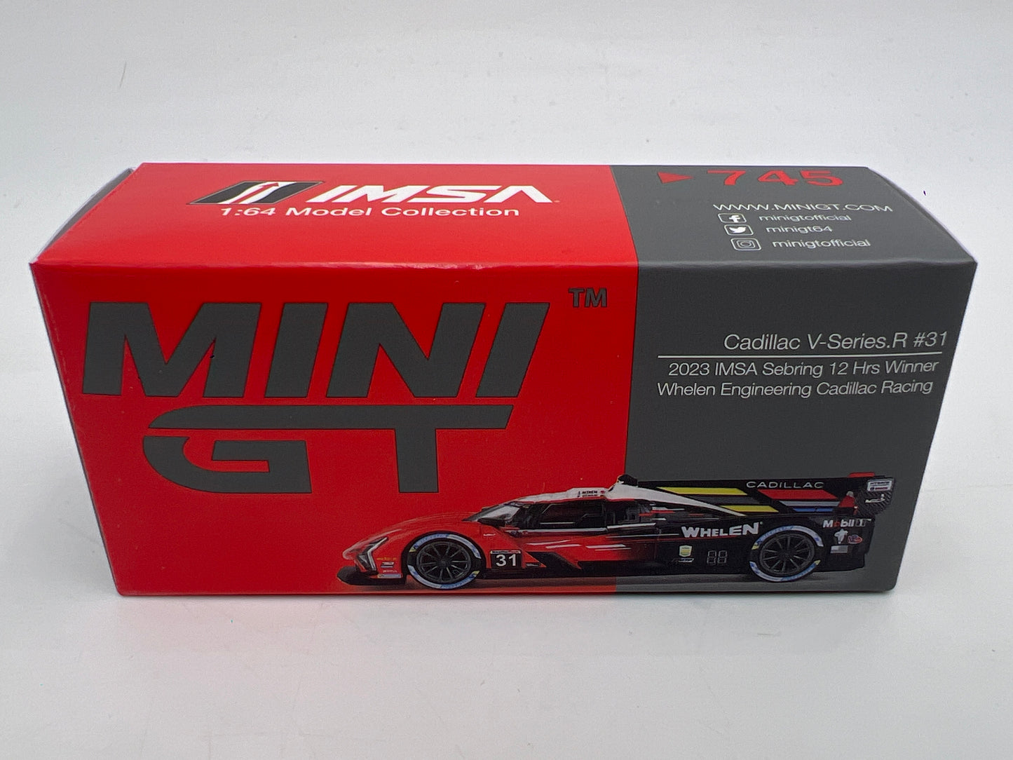 Mini GT #745 Cadillac V-Series.R #31 2023 IMSA Sebring 12 Hrs Winner Whelen Cadillac Racing