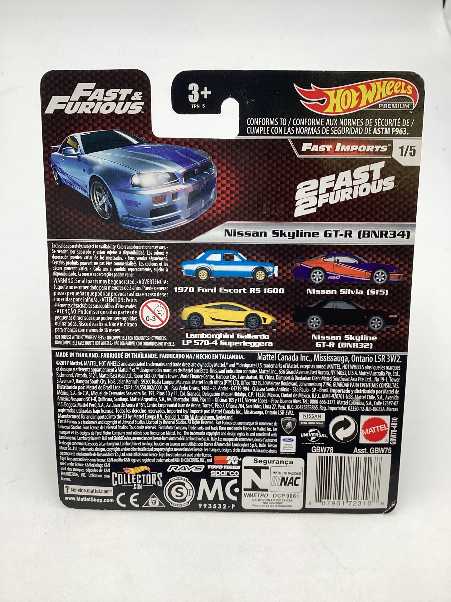 Hot Wheels Fast and furious Fast imports #1 Nissan Skyline gt-R bnr34 *BL Corner Damage* with protector