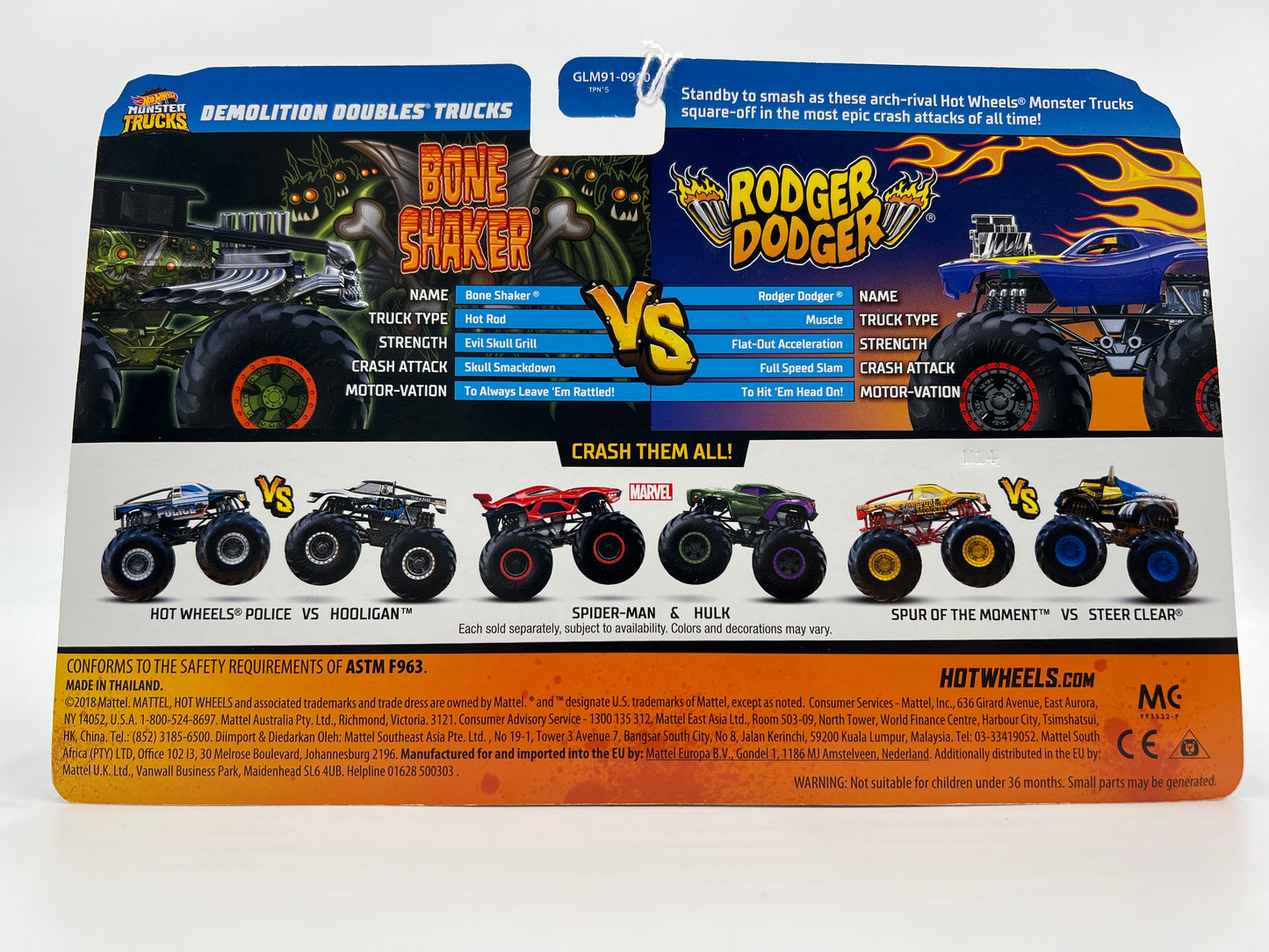 Hot Wheels Monster Trucks Demolition Doubles Bone Shaker Vs Rodger Dodger 136E