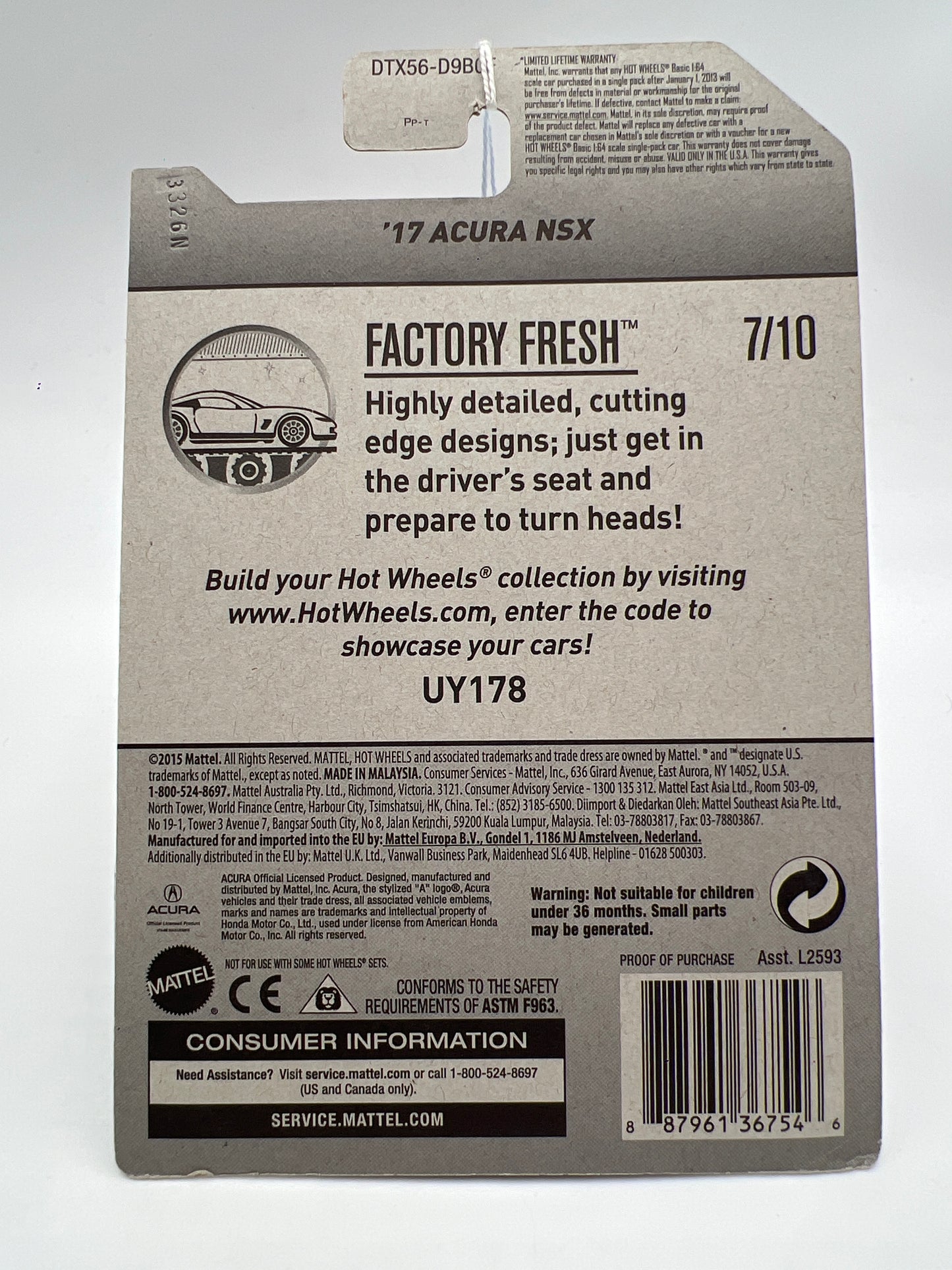 2017 Hot Wheels Factory Fresh #127 17 Acura NSX Yellow 103C