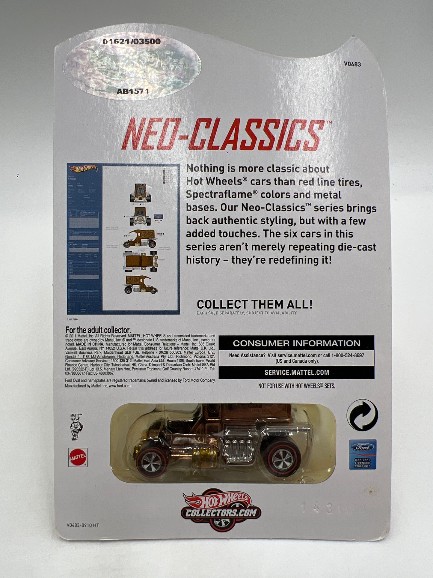2011 Hot Wheels RLC Neo-Classics Series 10 #2 1621/3500 T-Totaller W/Protector Yellowing Blister