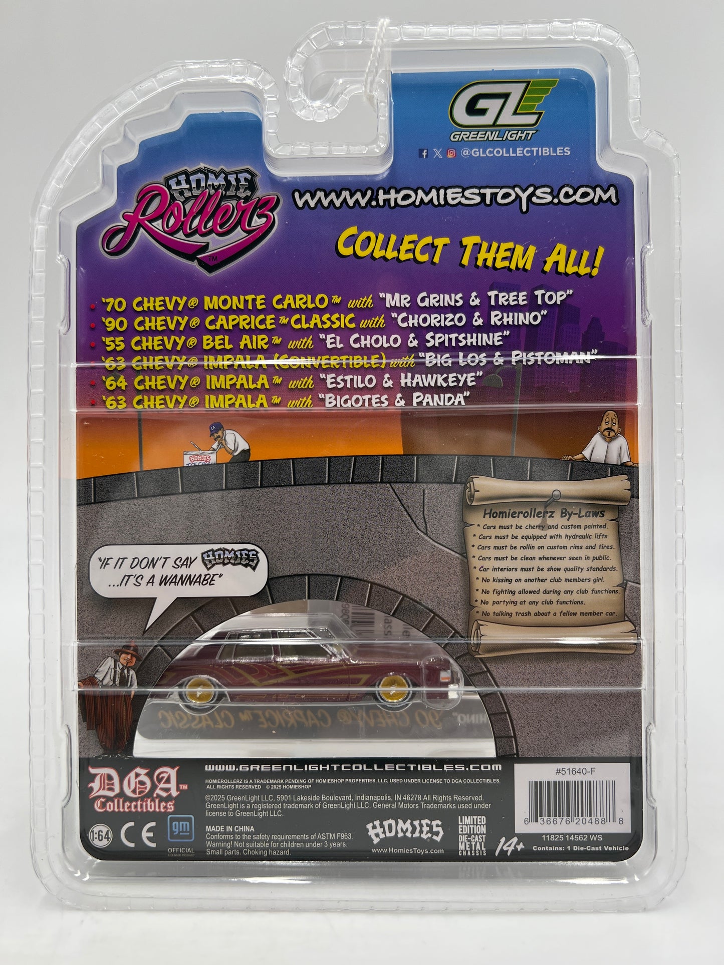 Greenlight x DGA Homie Rollerz 90 Chevy Caprice Classic Maroon & Chorizo/Rhino
