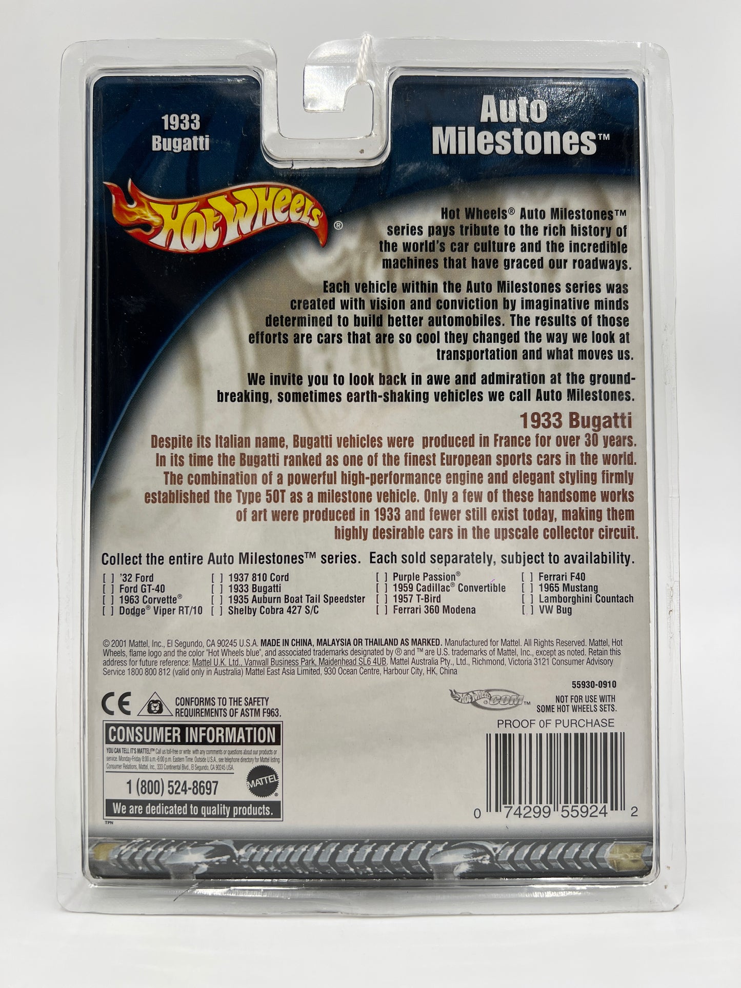 2002 Hot Wheels Auto Milestones 1933 Bugatti Red/Yellow SR