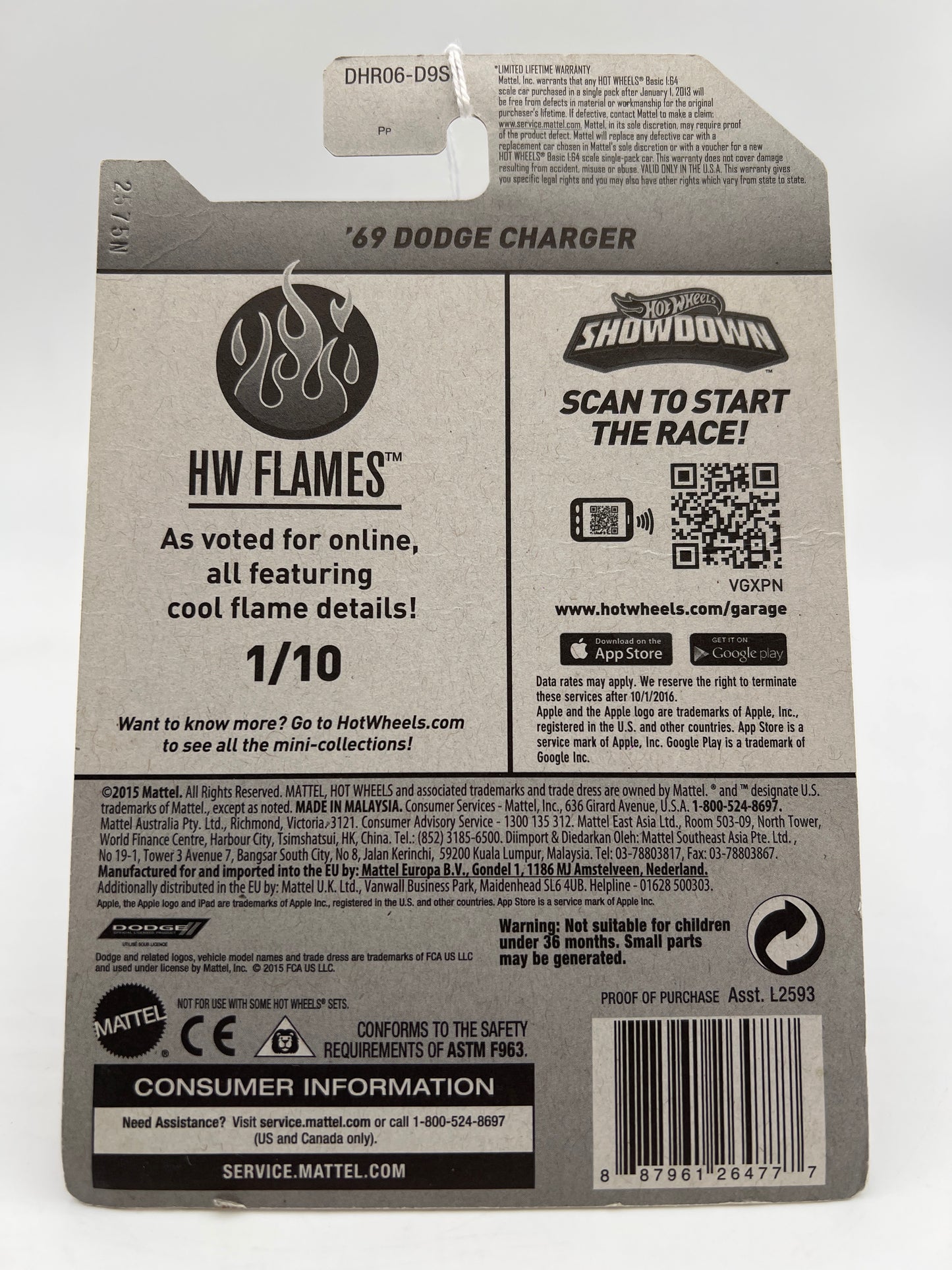 2016 Hot Wheels Target Snowflake Card HW Flames #91 69 Dodge Charger Yellow