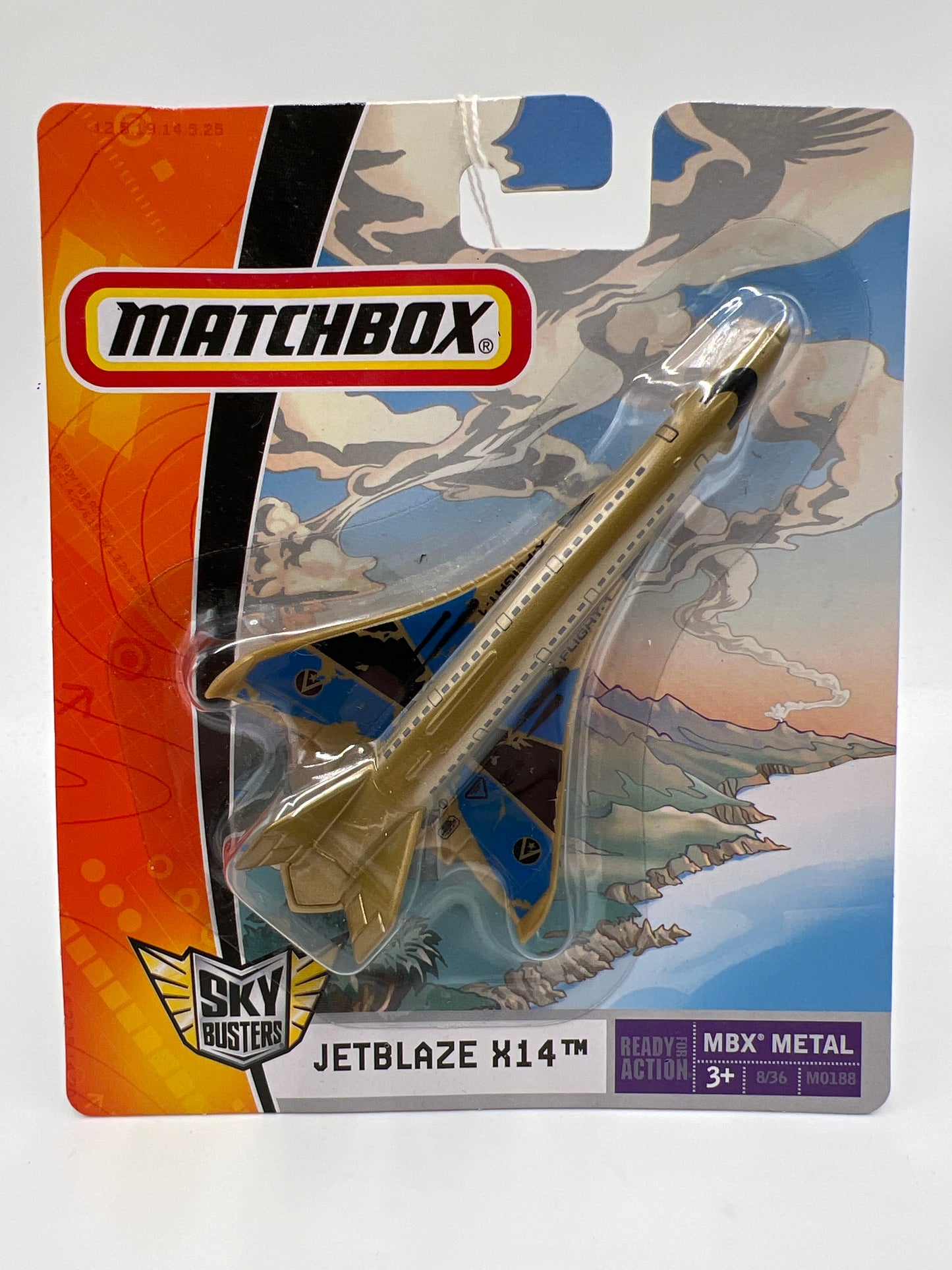 Matchbox Sky Busters MBX Metal #8 Jetblaze X14 Gold WW7