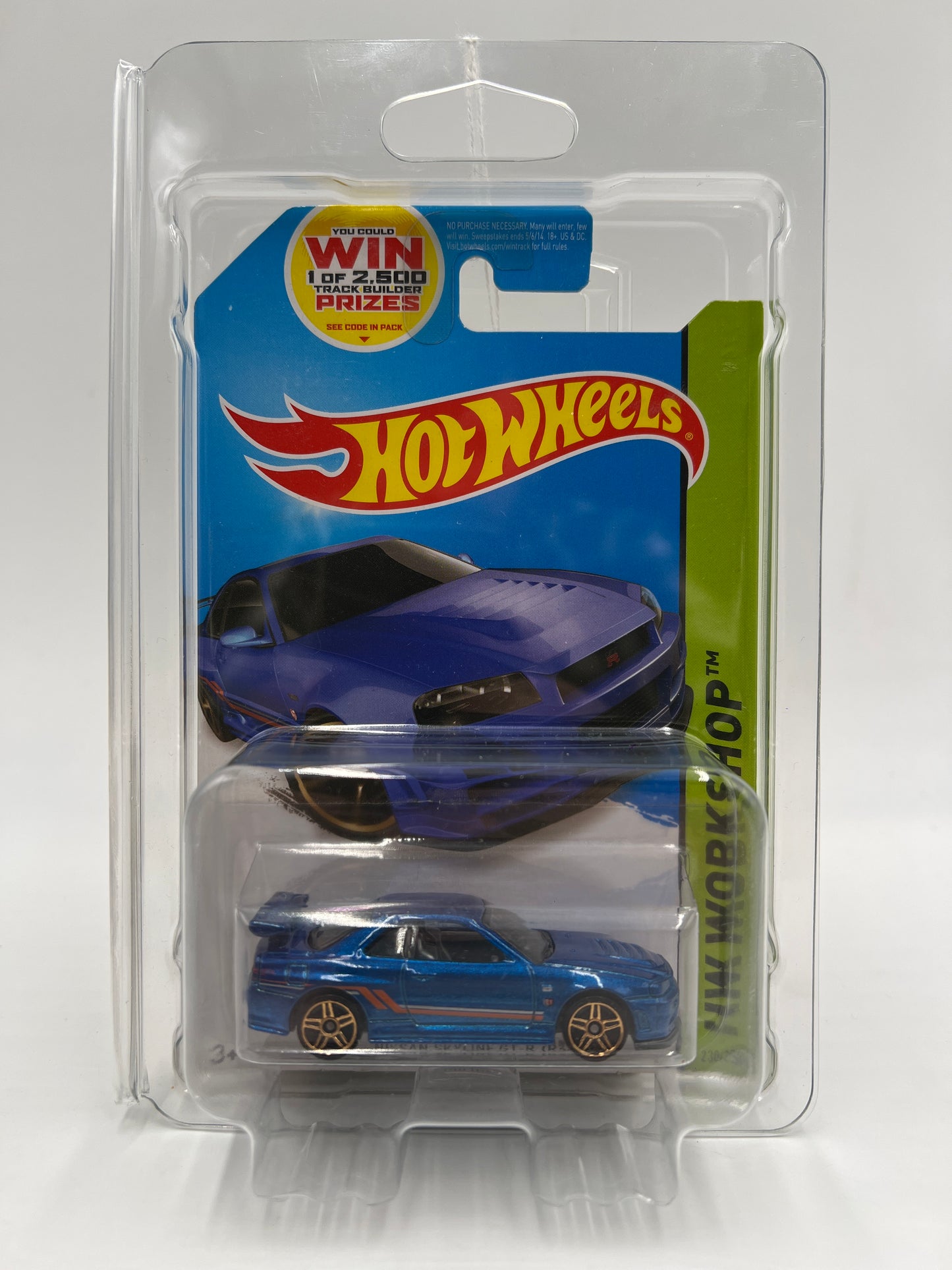 2014 Hot Wheels Workshop #230 Nissan Skyline GT-R R34 Blue W/Protector