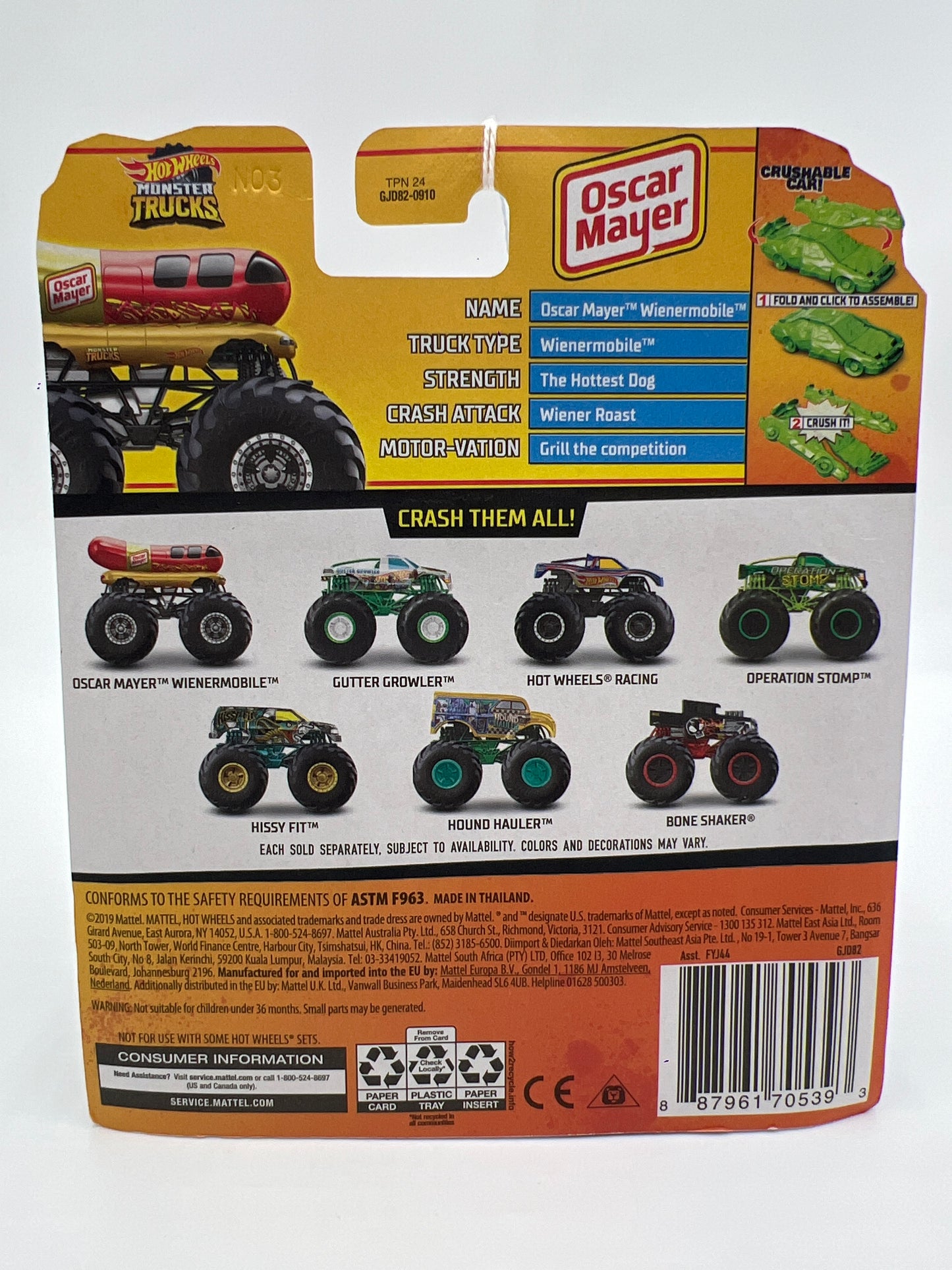 2020 Hot Wheels Monster Trucks Fast Foodie #42 Oscar Mayer Weinermobile 124B