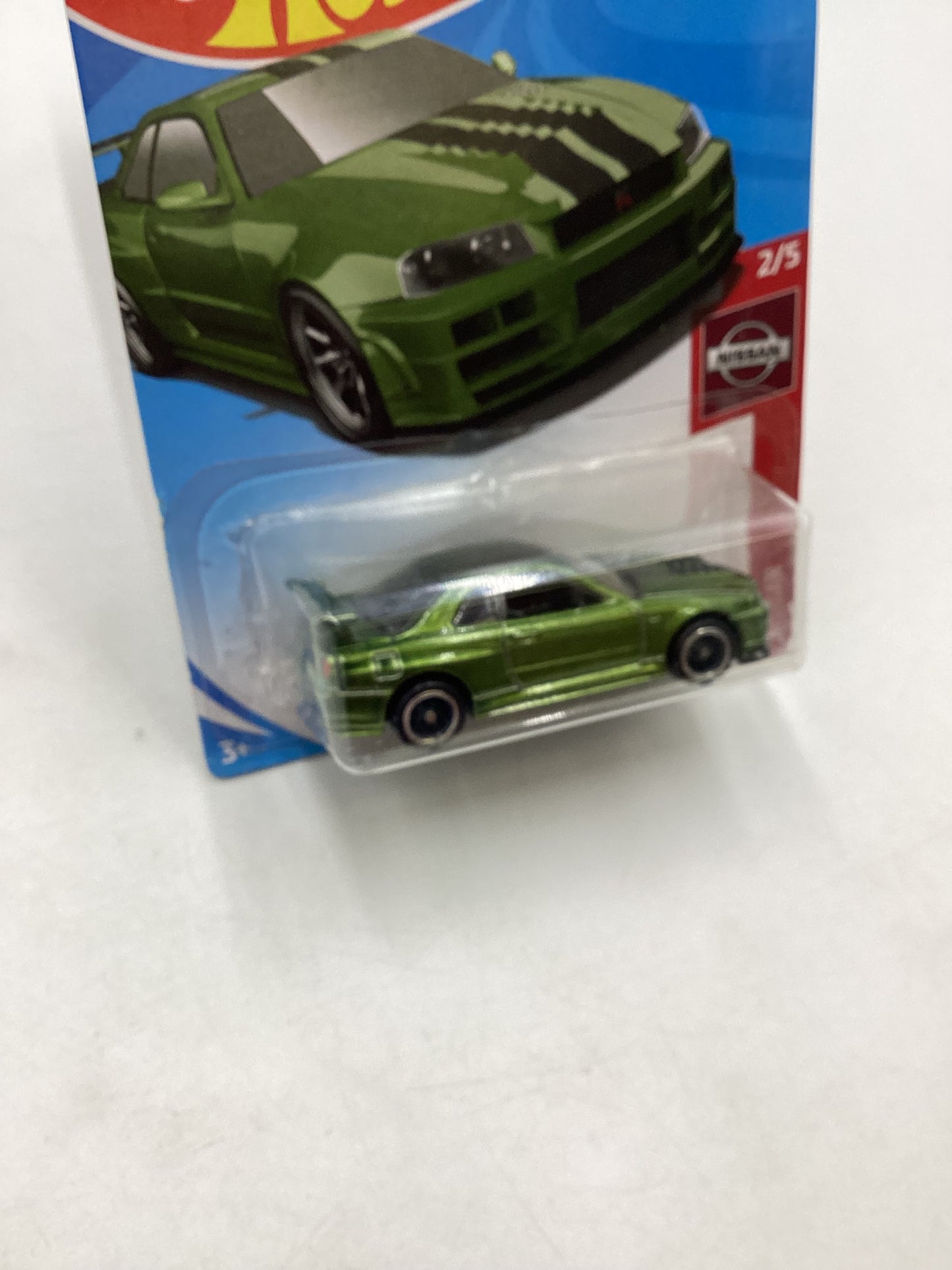 2019 Hot Wheels #045 Super Treasure Hunt Nissan Skyline GT-R BNR34 Green W/Protector Bad Card