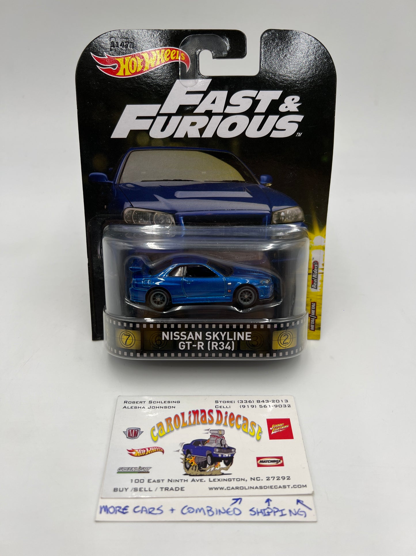 Hot Wheels Retro Entertainment Fast & Furious Nissan Skyline GT-R R34 Blue W/Protector