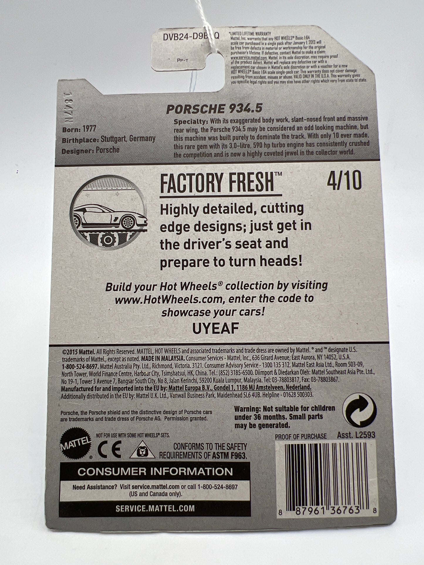 2017 Hot Wheels Factory Fresh #320 Porsche 934.5 Black 100B