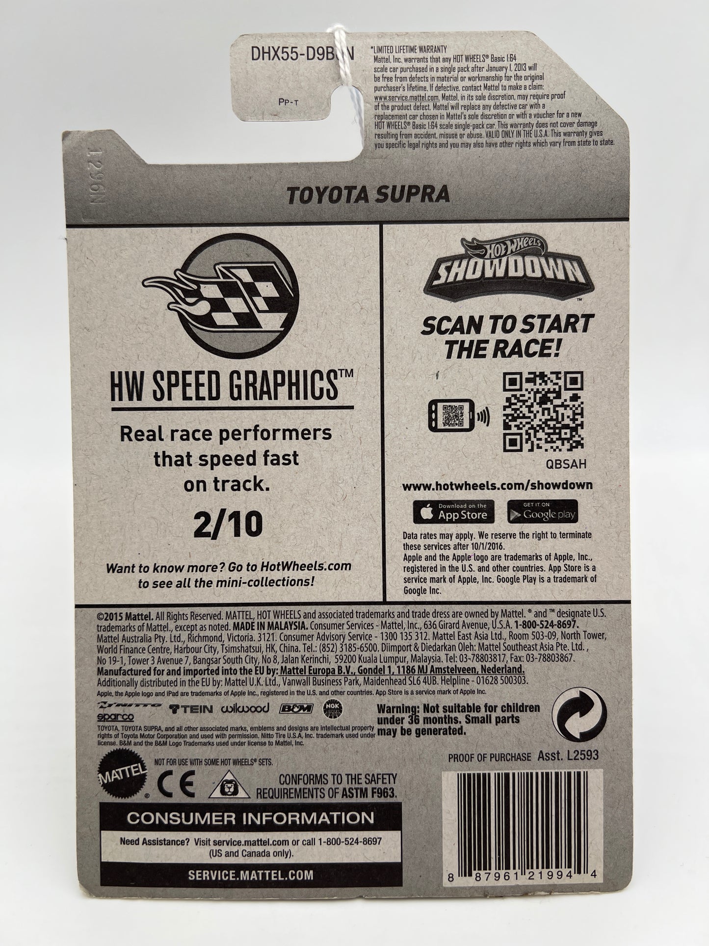 2016 Hot Wheels #177 Toyota Supra Black Nitto 94D