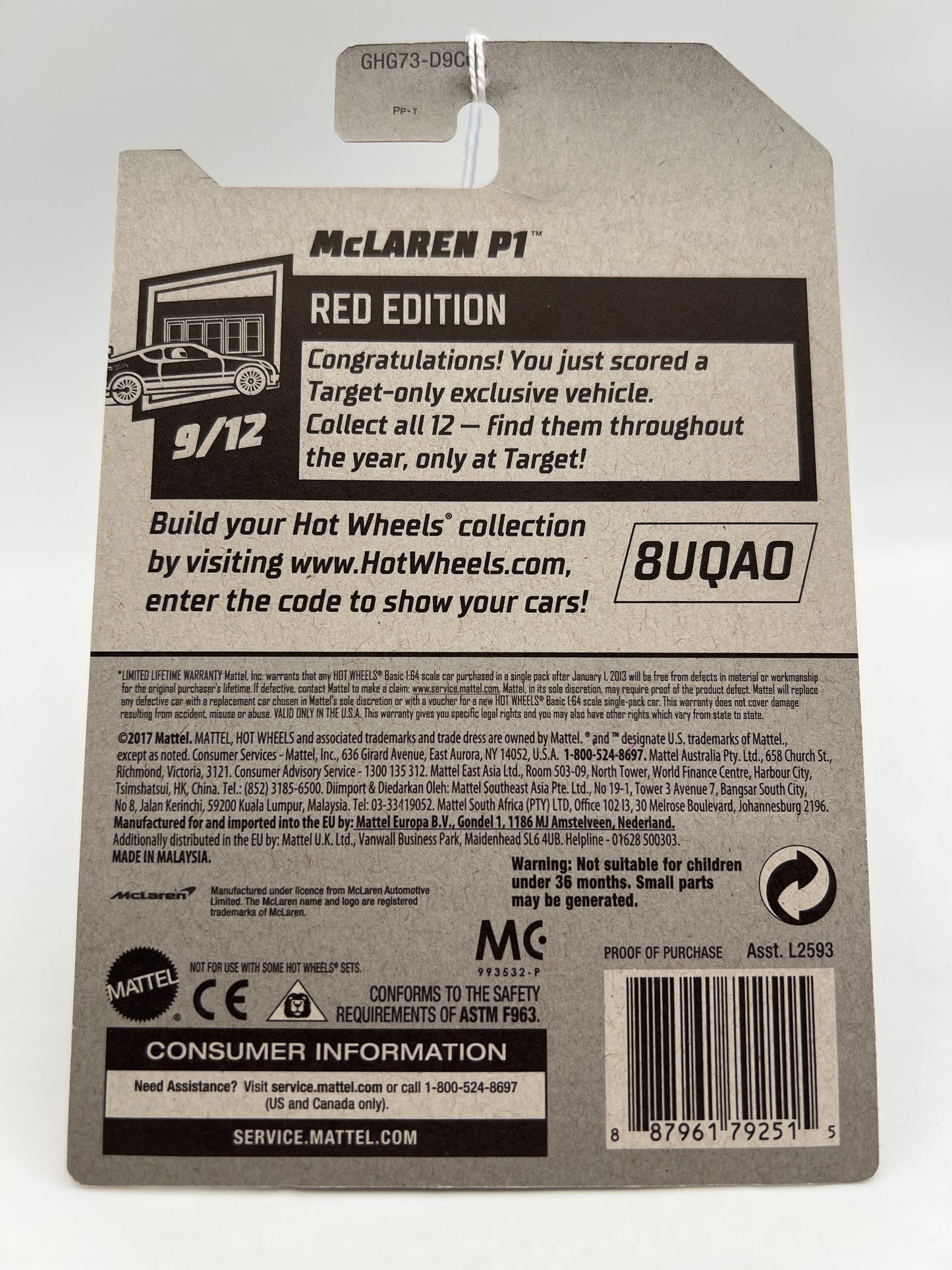 2020 Hot Wheels Target Exclusive Red Edition #149 McLaren P1 White