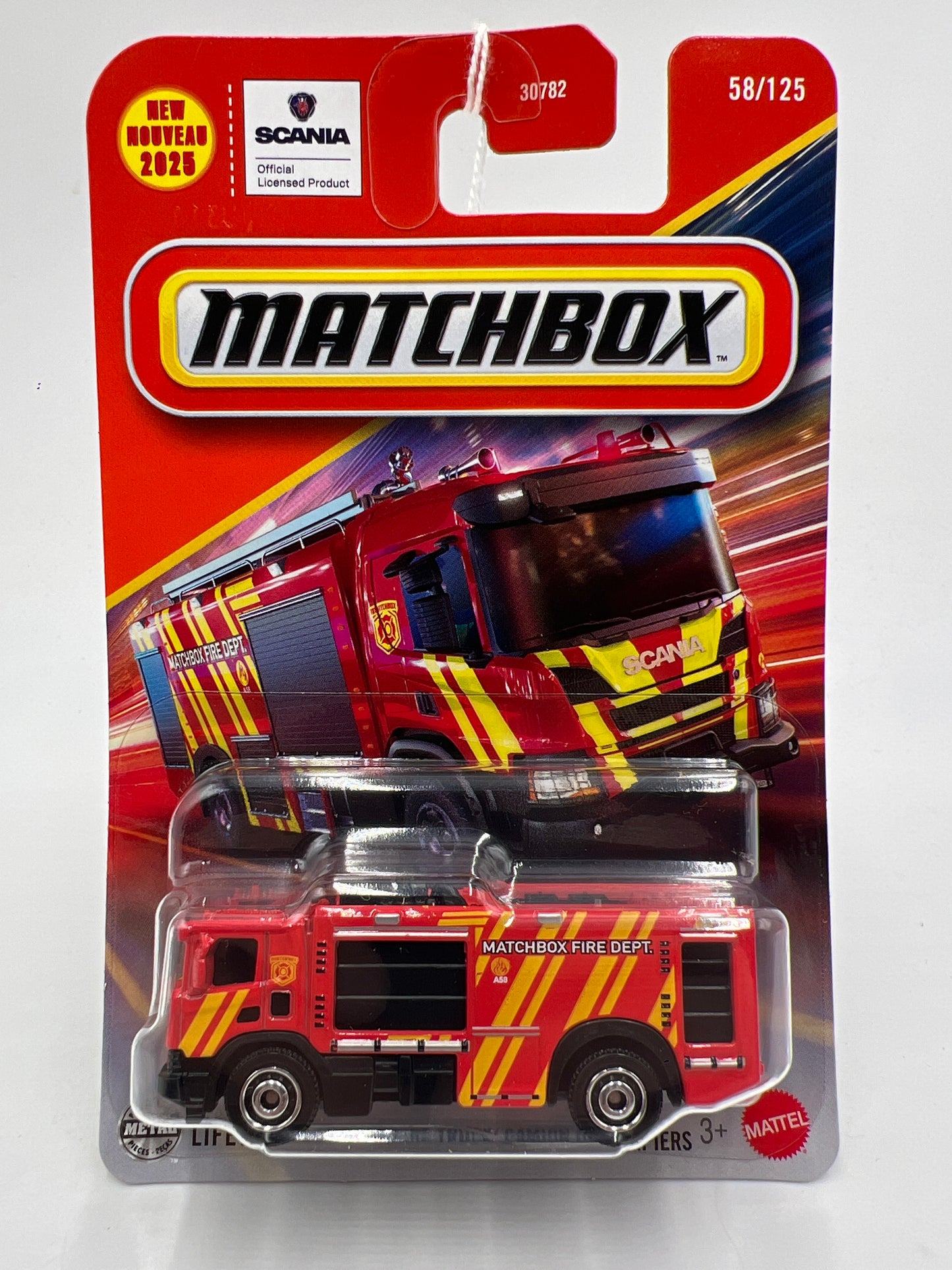 2025 Matchbox #58 Scania XT Fire Truck Red 206F