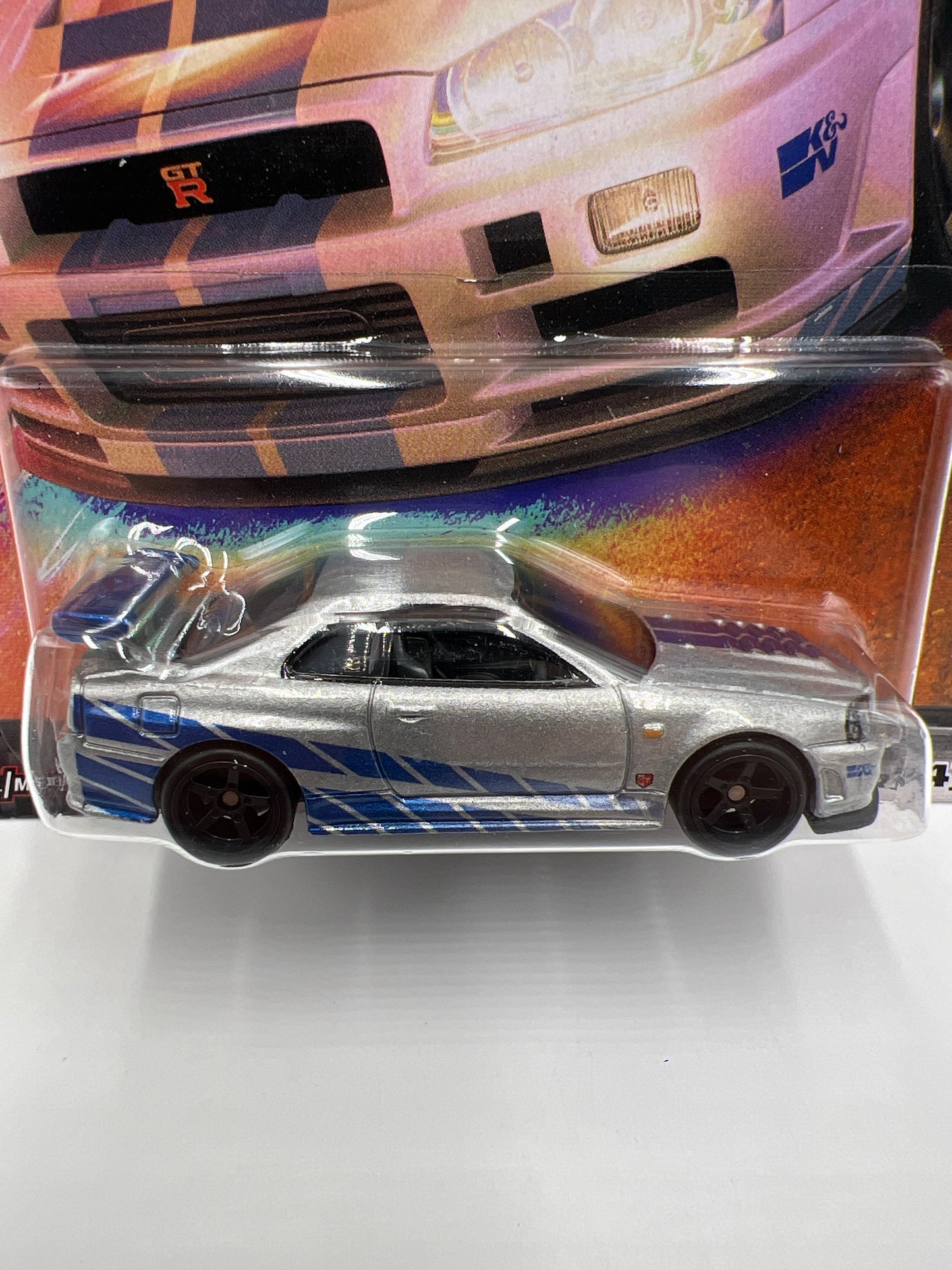 Hot Wheels Premium Fast & Furious #4 Nissan Skyline GT-R BNR34 Silver/Blue W/Protector