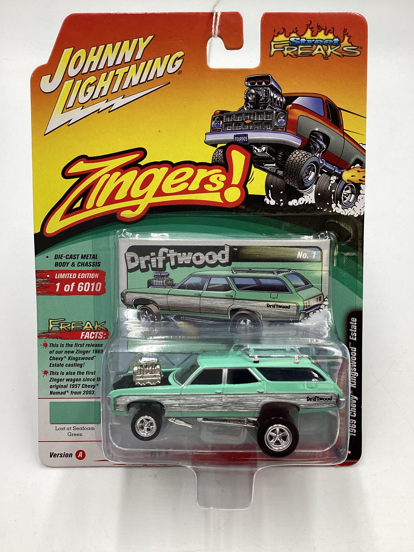 Johnny Lightning Street Freaks Zingers Release 2 Version A 1966 Chevy Kingswood Estate Driftwood Green 216A