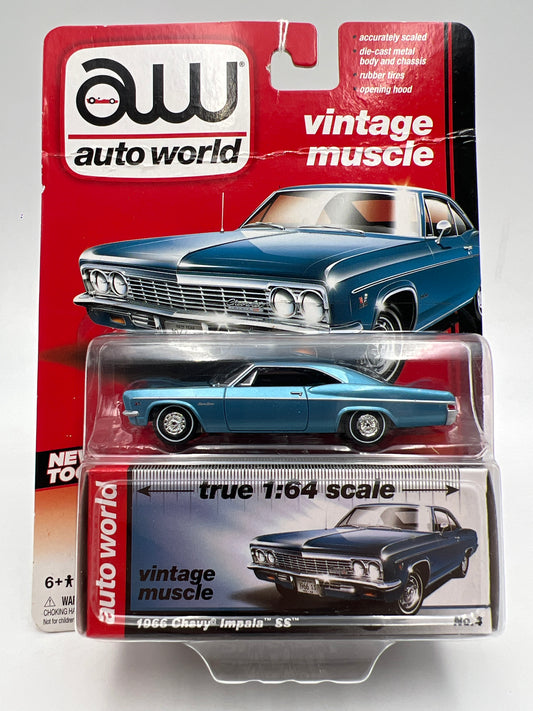 Auto World Vintage Muscle #4 1966 Chevy Impala SS Blue Bad Card