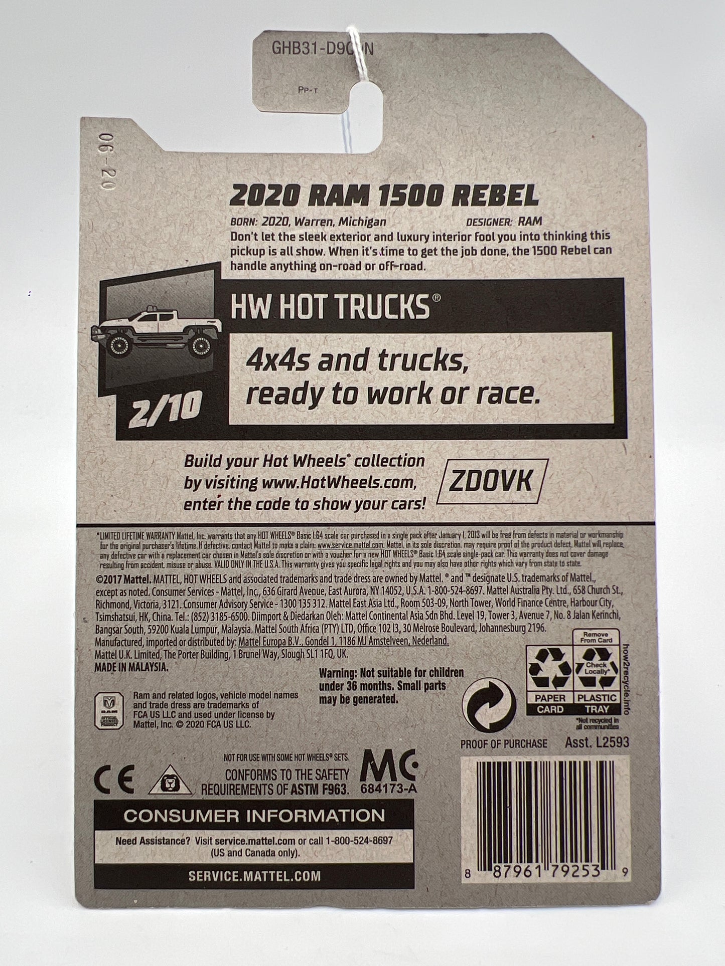 2020 Hot Wheels Hot Trucks #225 2020 Ram 1500 Rebel Red 38A