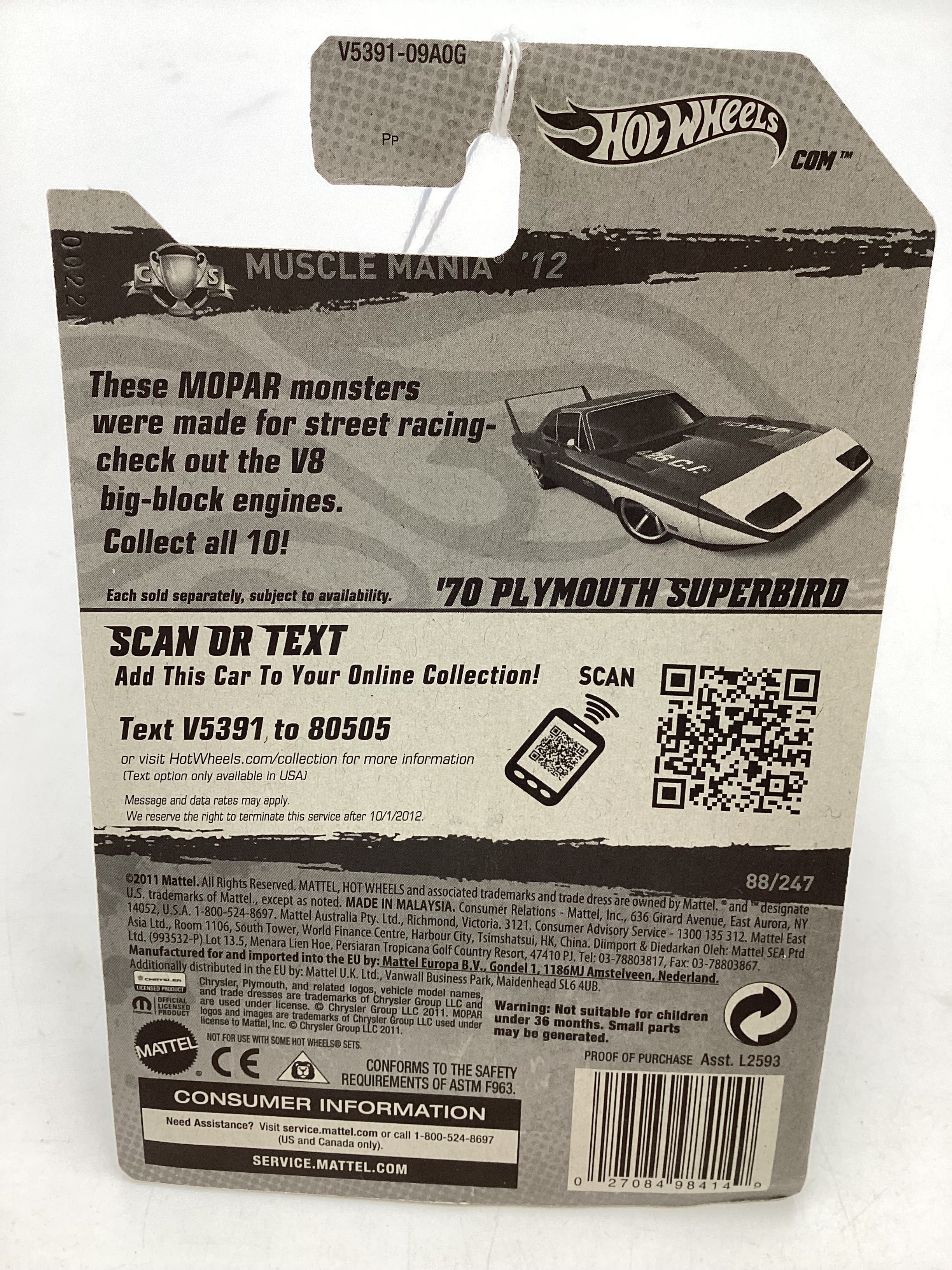 2012 Hot Wheels Muscle Mania #88 70 Plymouth Superbird Purple 41B