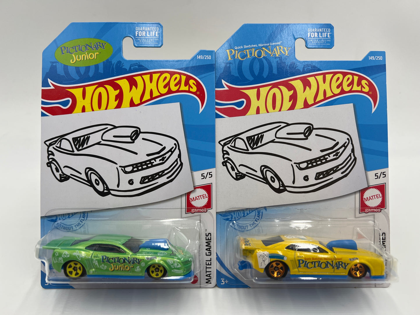 2019 Hot Wheels Kroger Exclusive #149 10 Pro Stock Camaro Green/Yellow Pictionary Sketch Card W/Protectors Cracked Blisters