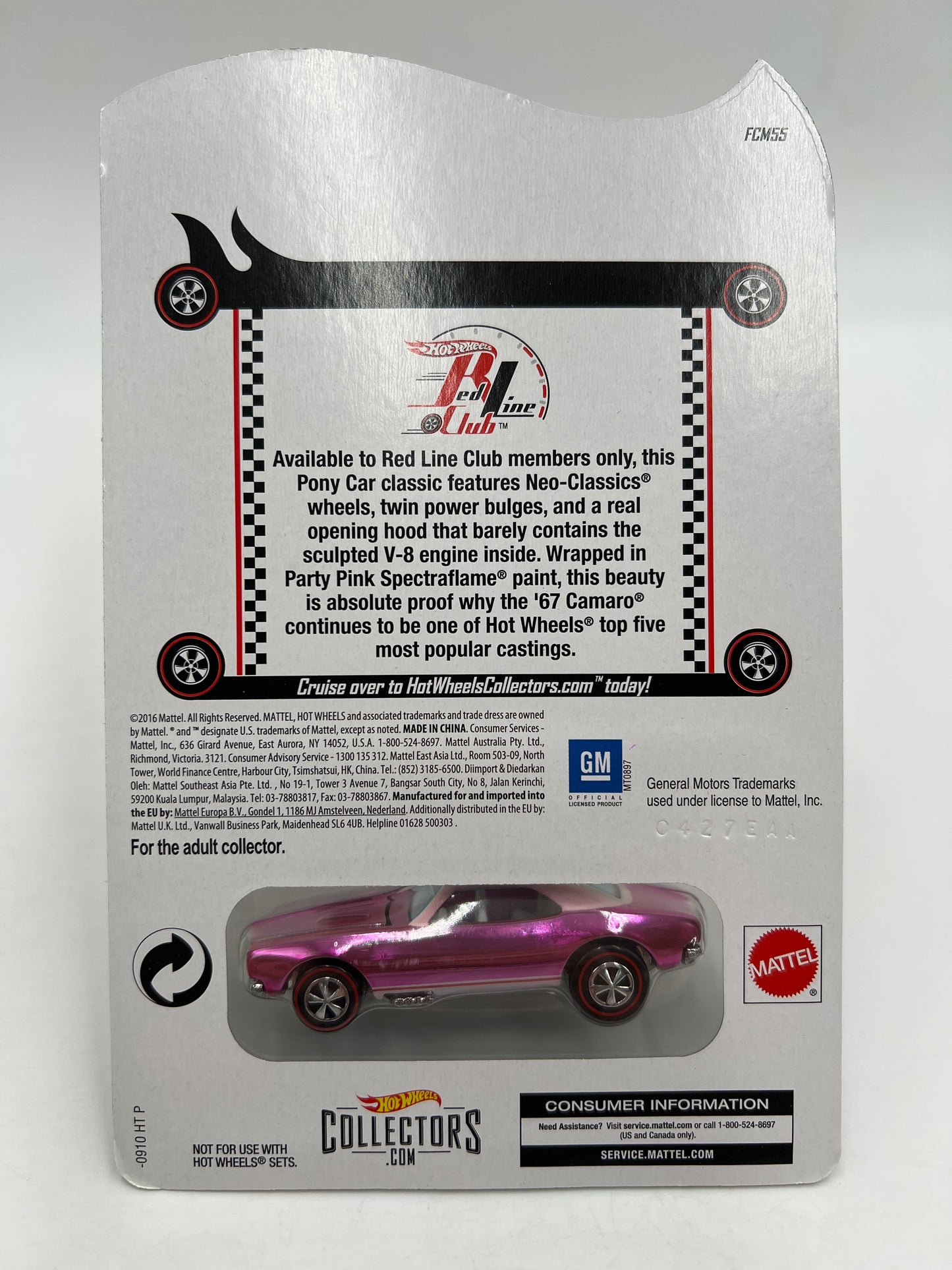 2017 Hot Wheels RLC Club Exclusive Party Car 67 Camaro Pink W/Protector