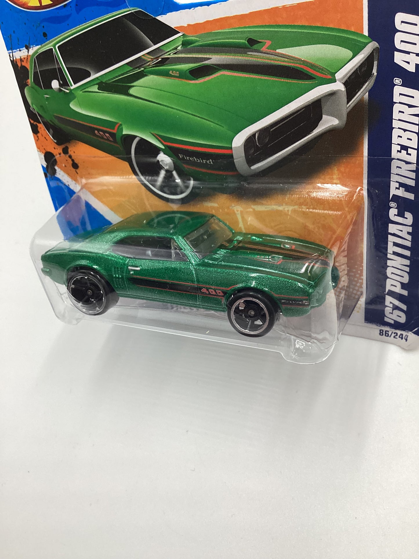 2011 Hot Wheels #86 67 Pontiac Firebird 400 Green Short Card Crushed Blister 59F