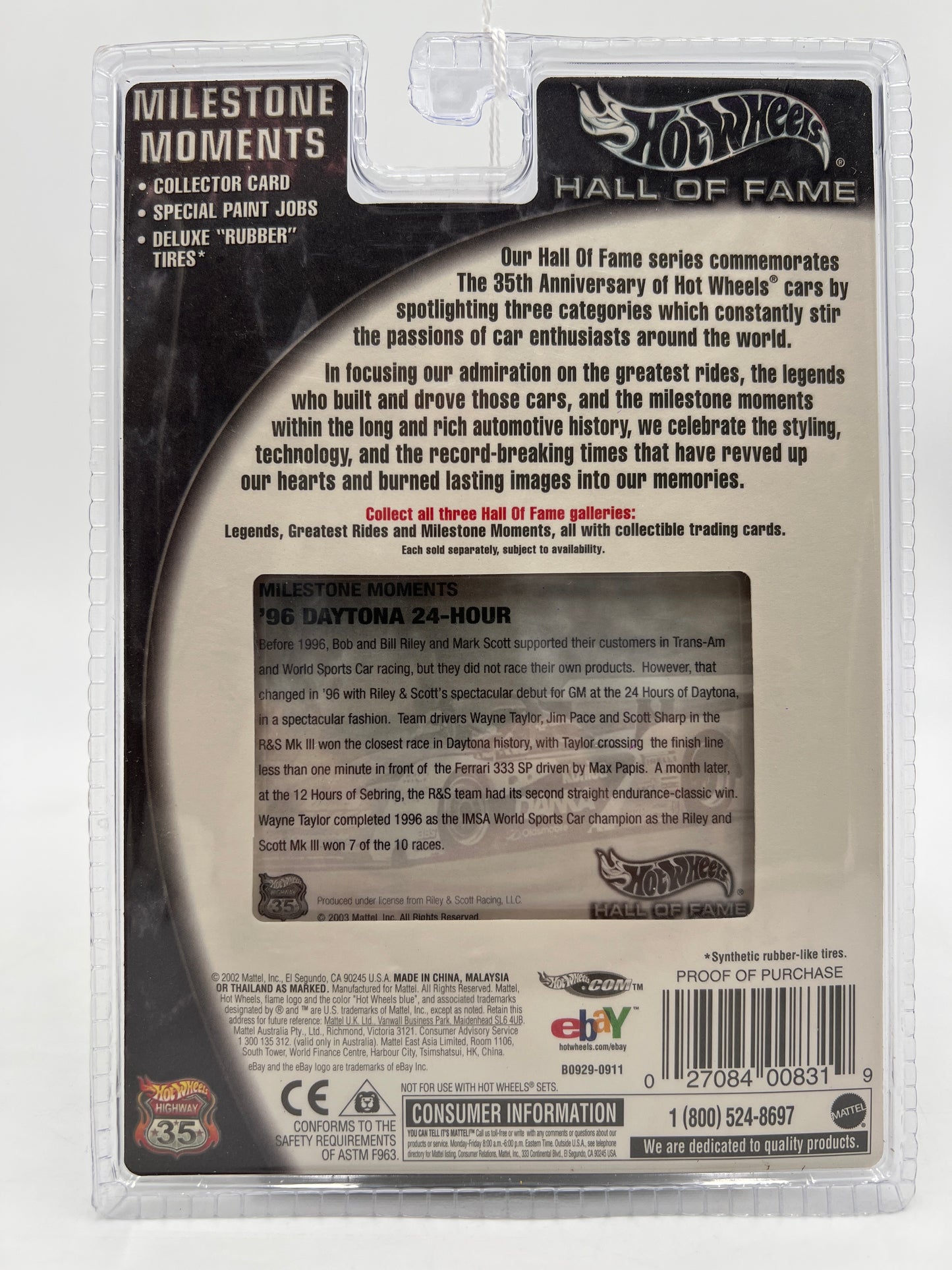 Hot Wheels Hall of Fame Milestone Moments 96 Daytona 24-Hour Riley & Scott Mk III