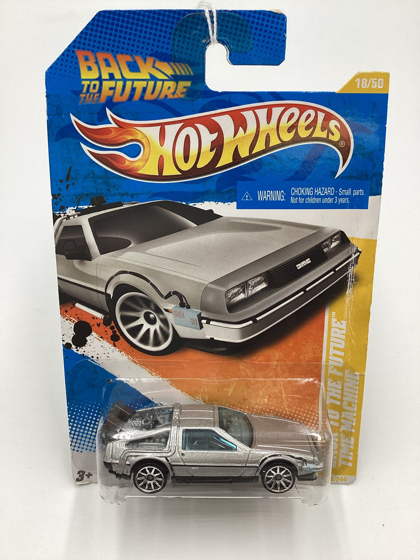 2011 Hot Wheels Back to the Future Time Machine Silver * Bad Card*