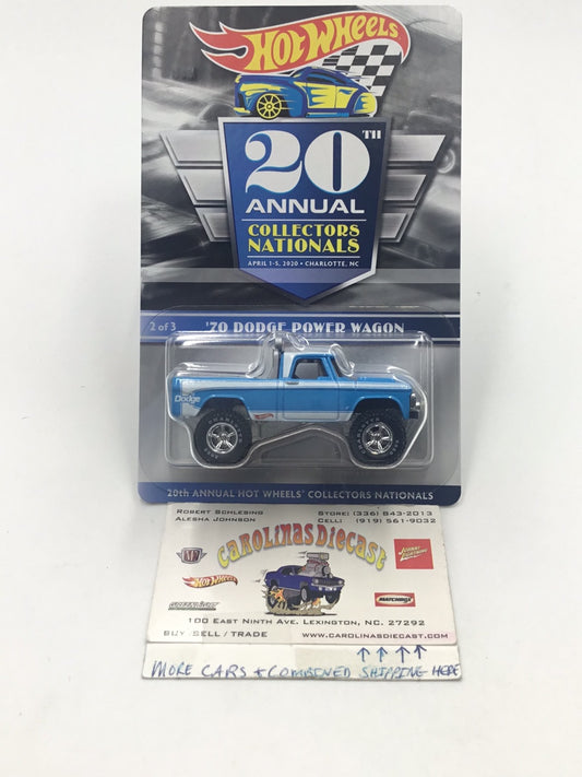 Hot wheels 20th annual collectors Nationals 1970 Dodge Power Wagon 941/6000 in Protector