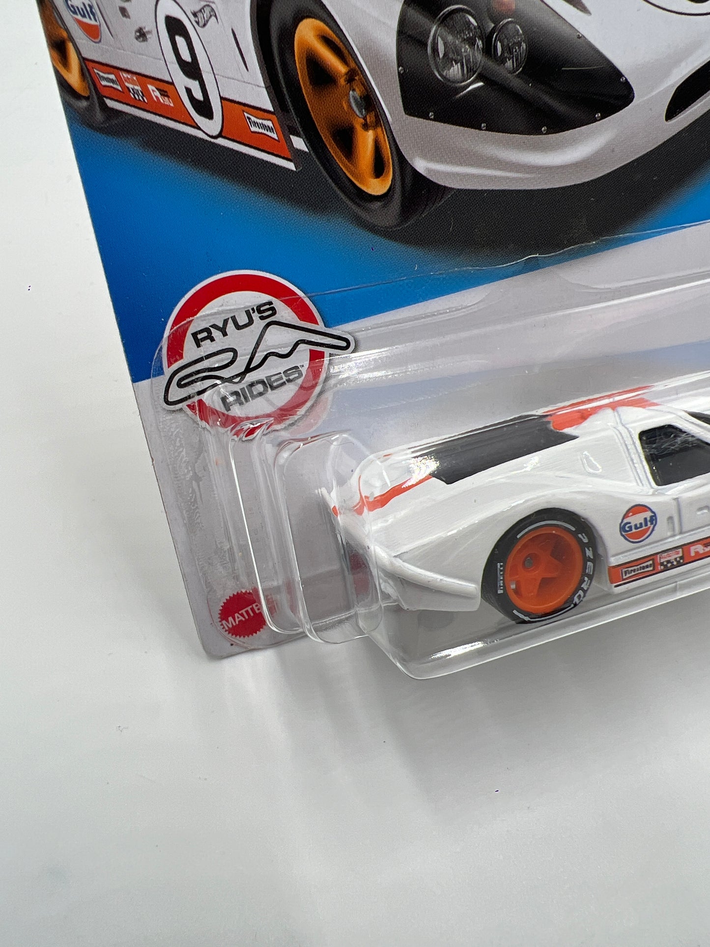 Hot Wheels 67 Ford GT40 Mk.IV White Gulf Wheel Swap Custom On Card W/Protector SR
