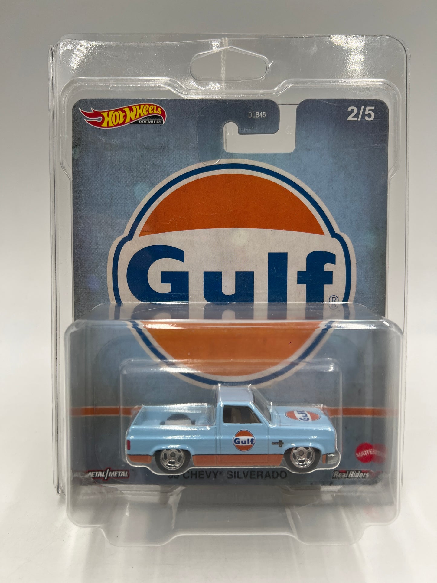 Hot Wheels Premium Vintage Oil #2 83 Chevy Silverado Gulf Blue W/Protector