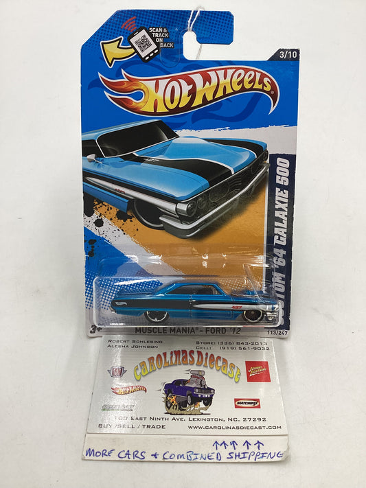 2012 Hot Wheels Muscle Mania Ford #113 Custom 64 Galaxie 500 Blue 24D