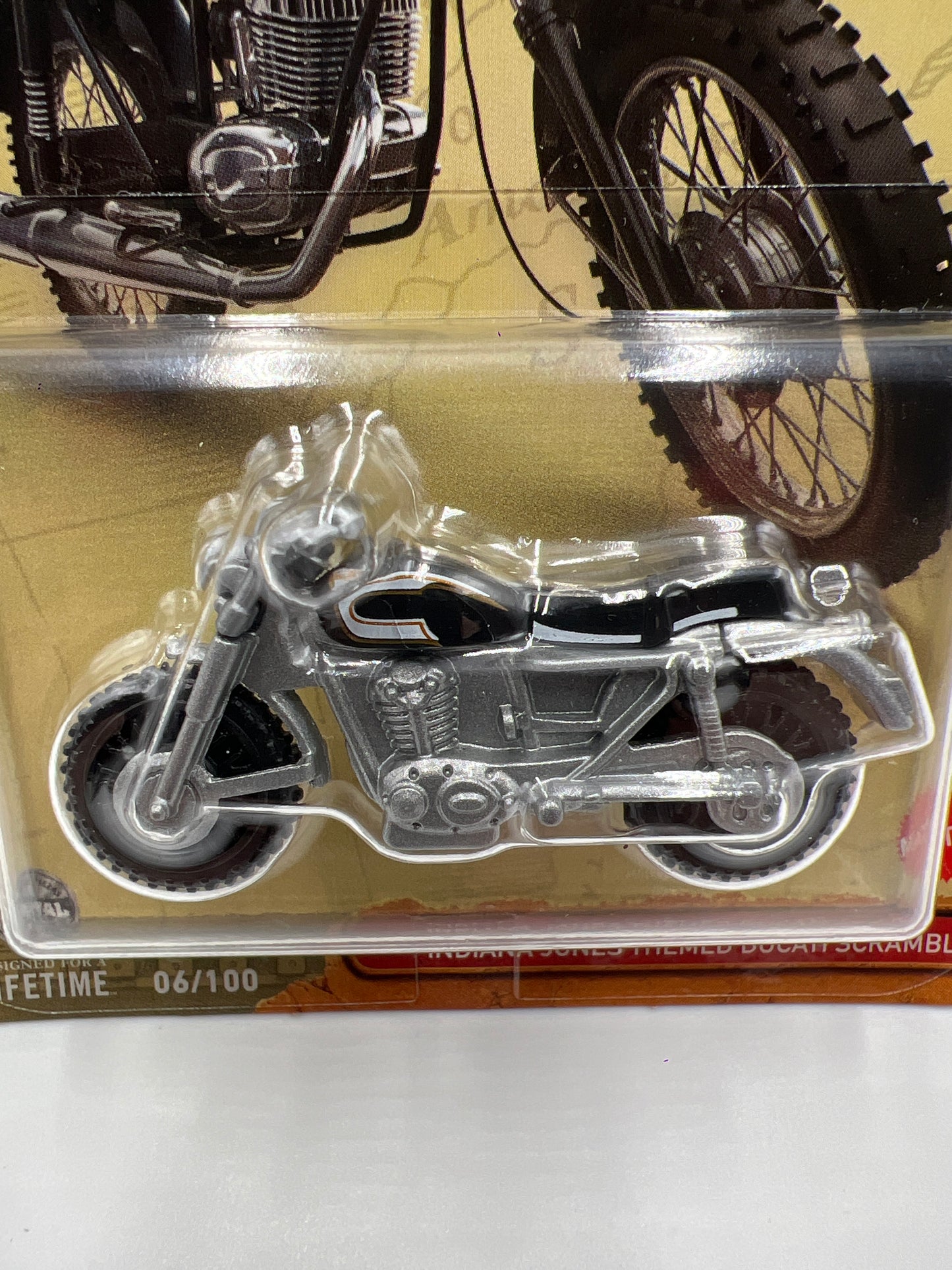 2024 Matchbox #6 Indiana Jones Themed Ducati Scrambler Silver 211H