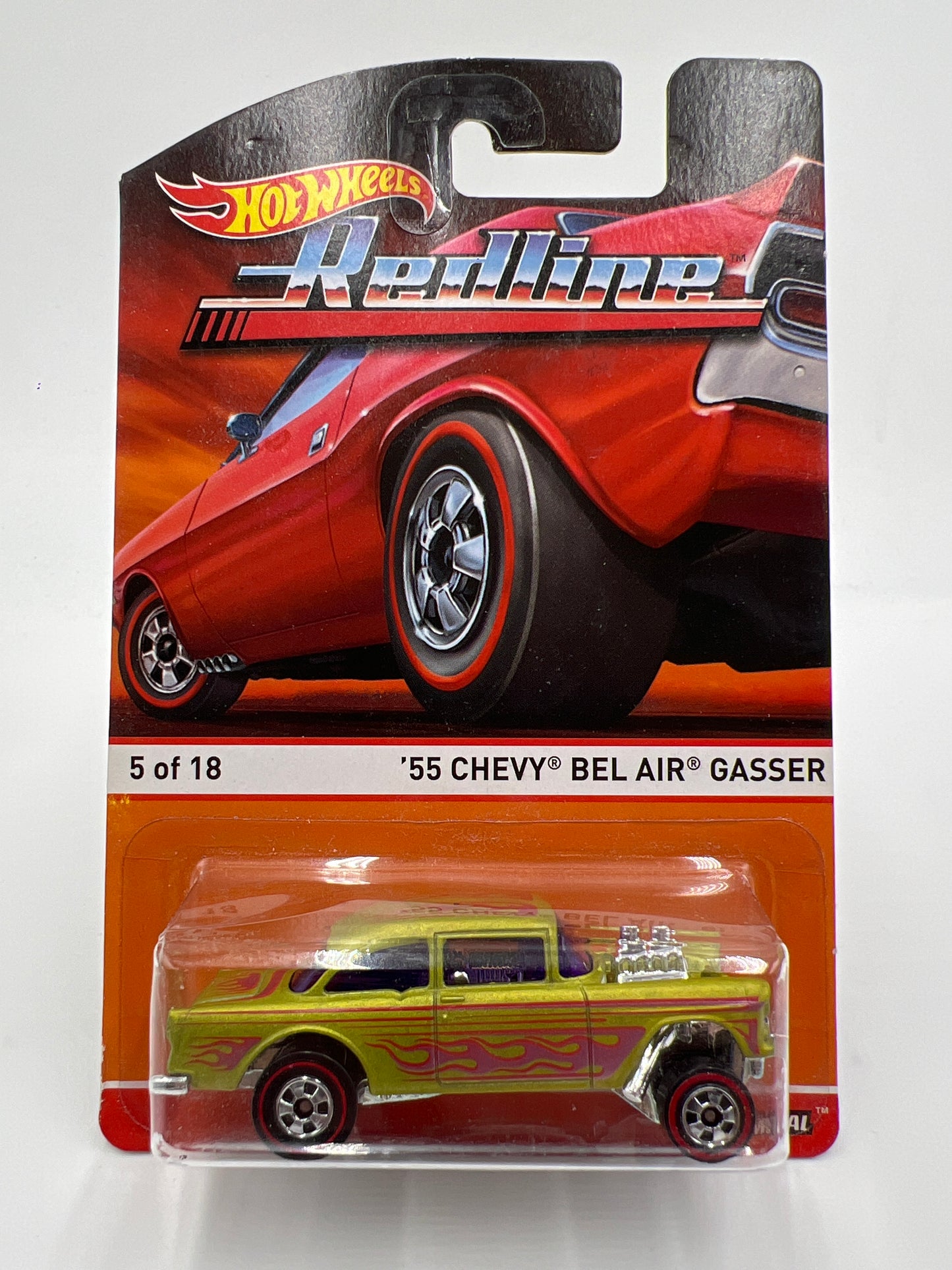Hot Wheels Heritage Redline #5 55 Chevy Bel Air Gasser Green W/Protector